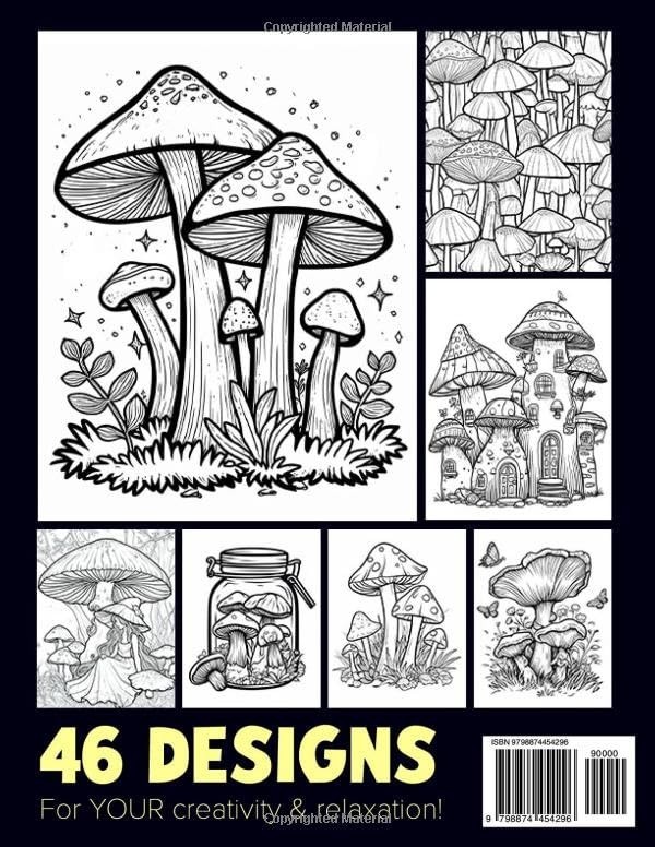Mushroom Coloring Book for Adults 86Pages Fungi Plants Relaxation Art Therapy US