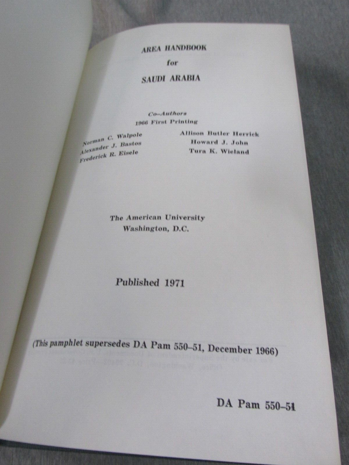 AREA HANDBOOK FOR SAUDIA ARABIA 1971 DA PAM 550-51 Hardback
