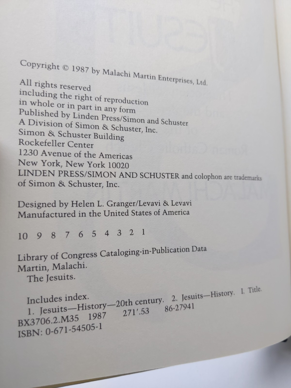 The Jesuits By Malachi Martin (Hardcover, 1987) Signed Dated 1st Edition