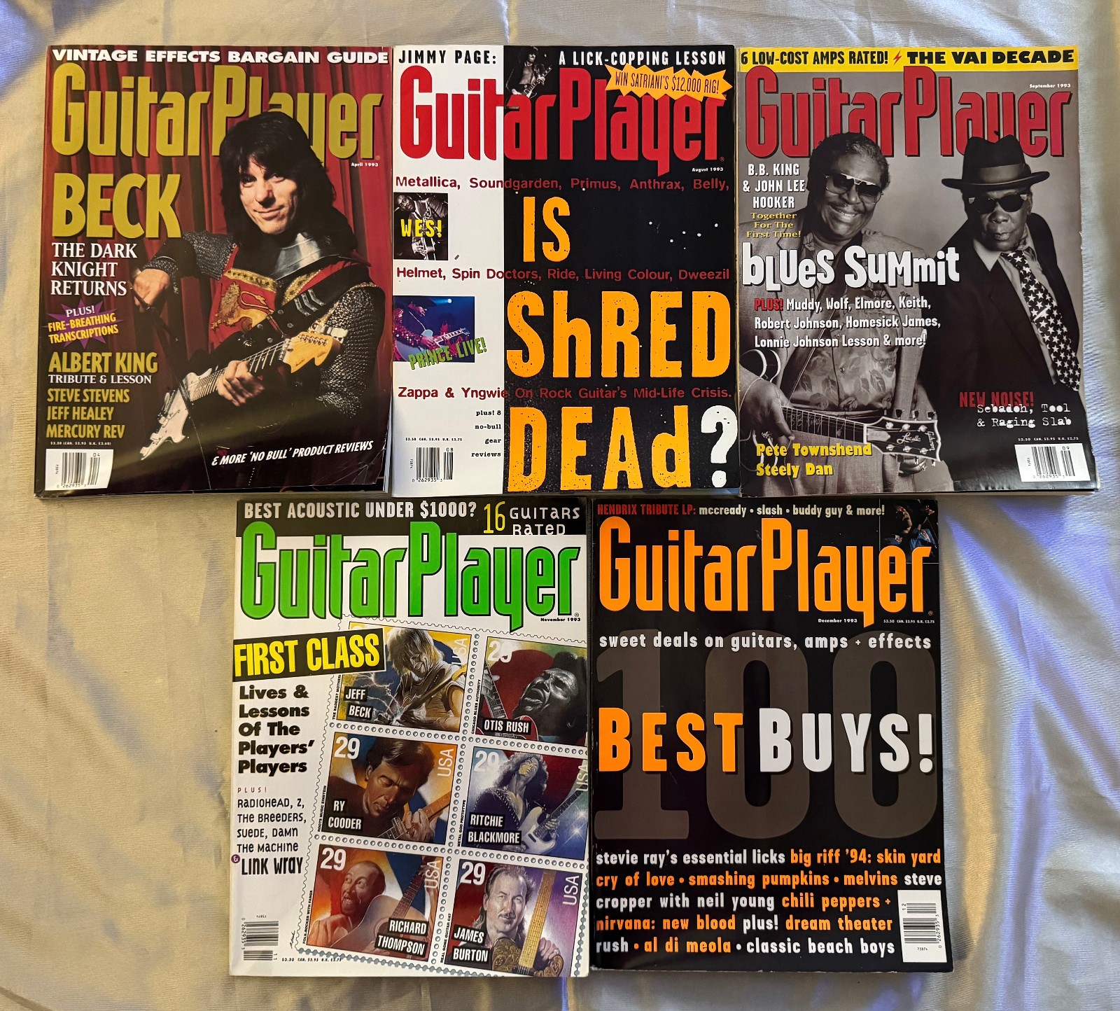 Guitar Player Magazine 1993 Lot of 5 Jeff Beck, BB King, John Lee Hooker