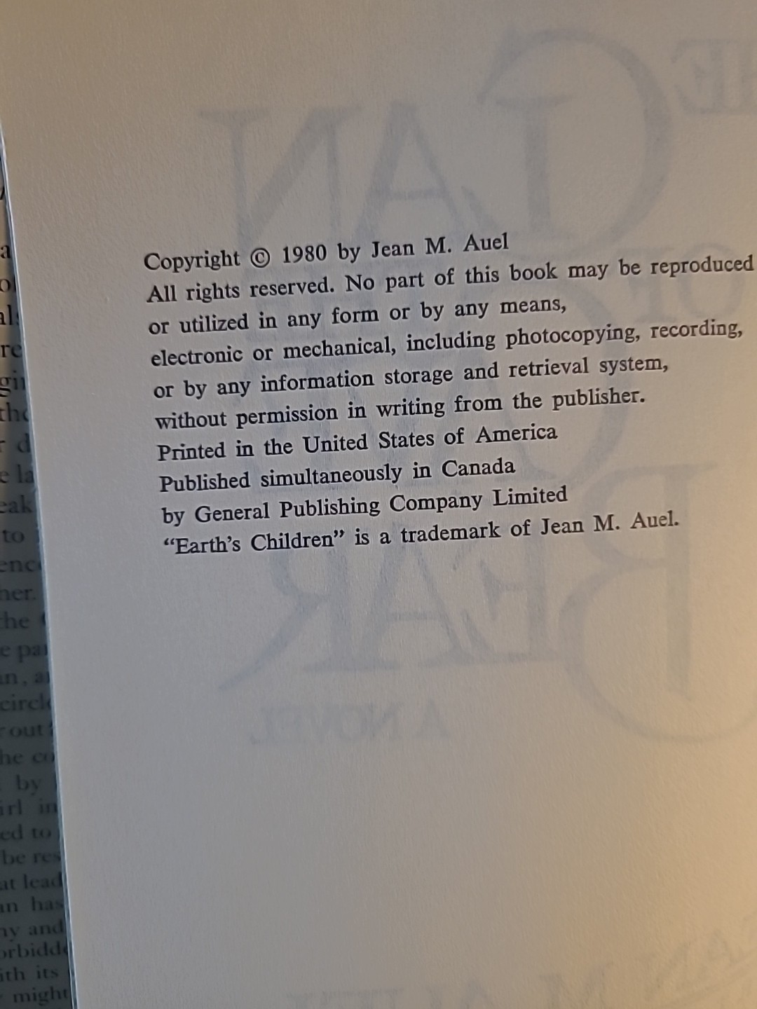 Hardcover first edition of the novel The Clan of the Cave Bear by Jean M. Auel.