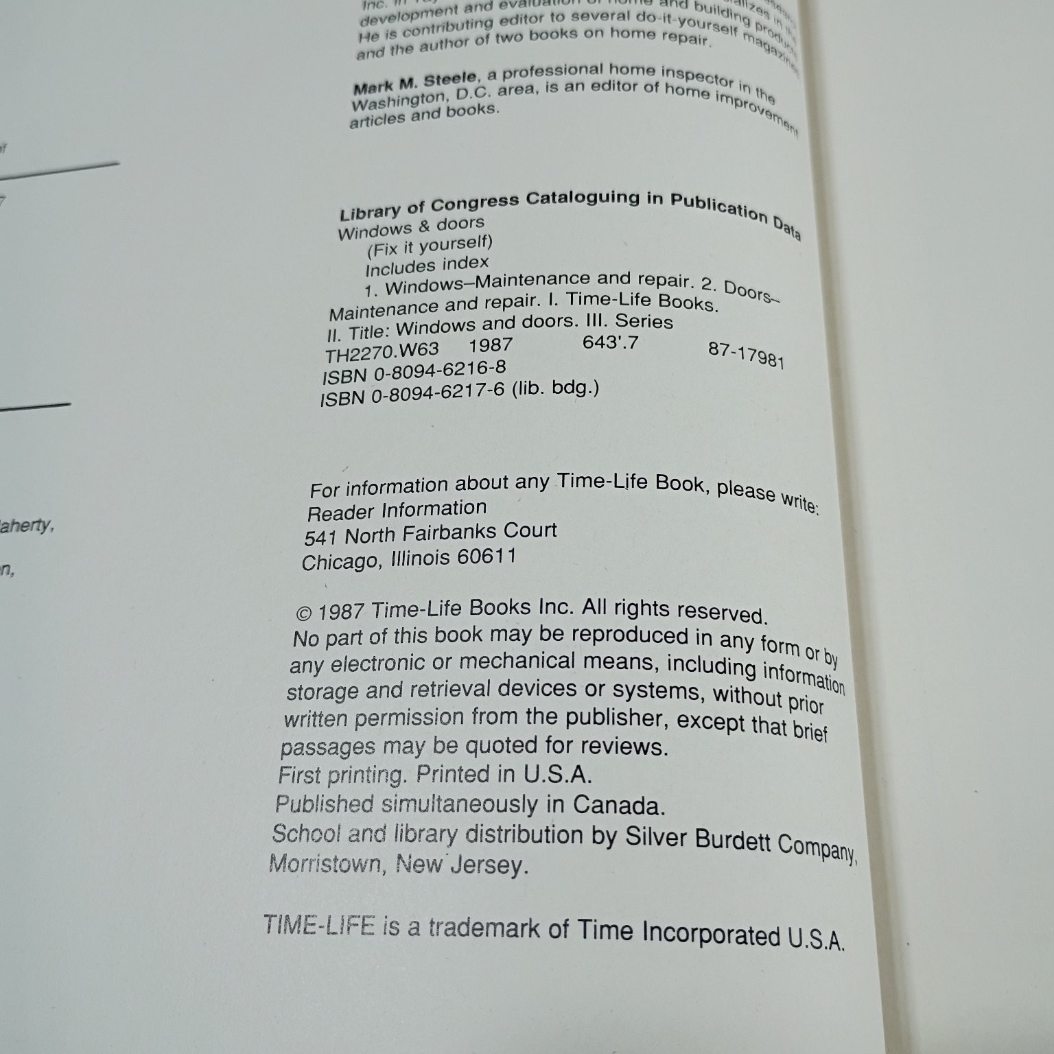 Time Life Books Fix It Yourself Windows Doors Walls Ceilings Woodwork Hardcover