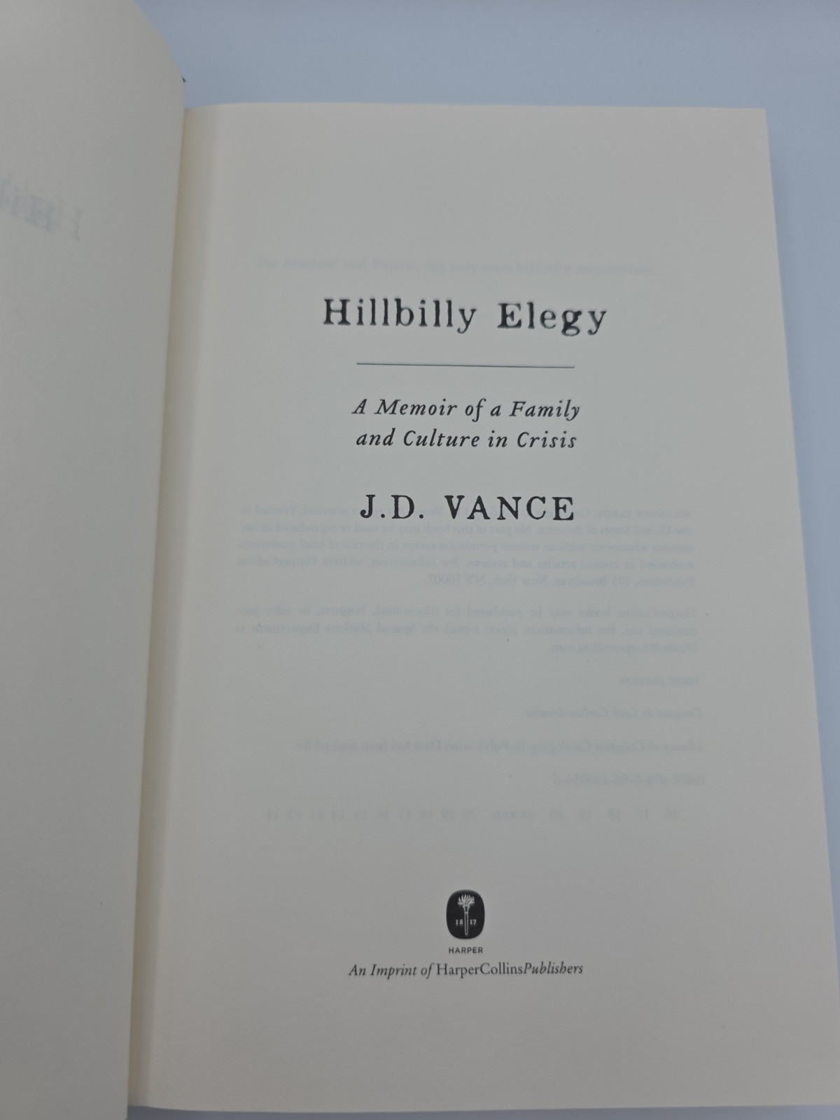 Hillbilly Elegy by J. D. Vance (2016 Hardcover)