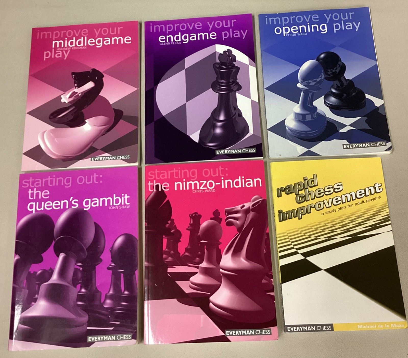 Lot of 6 EVERYMAN CHESS Books Starting Out and Improving Shaw, Ward, Flear GM/IM