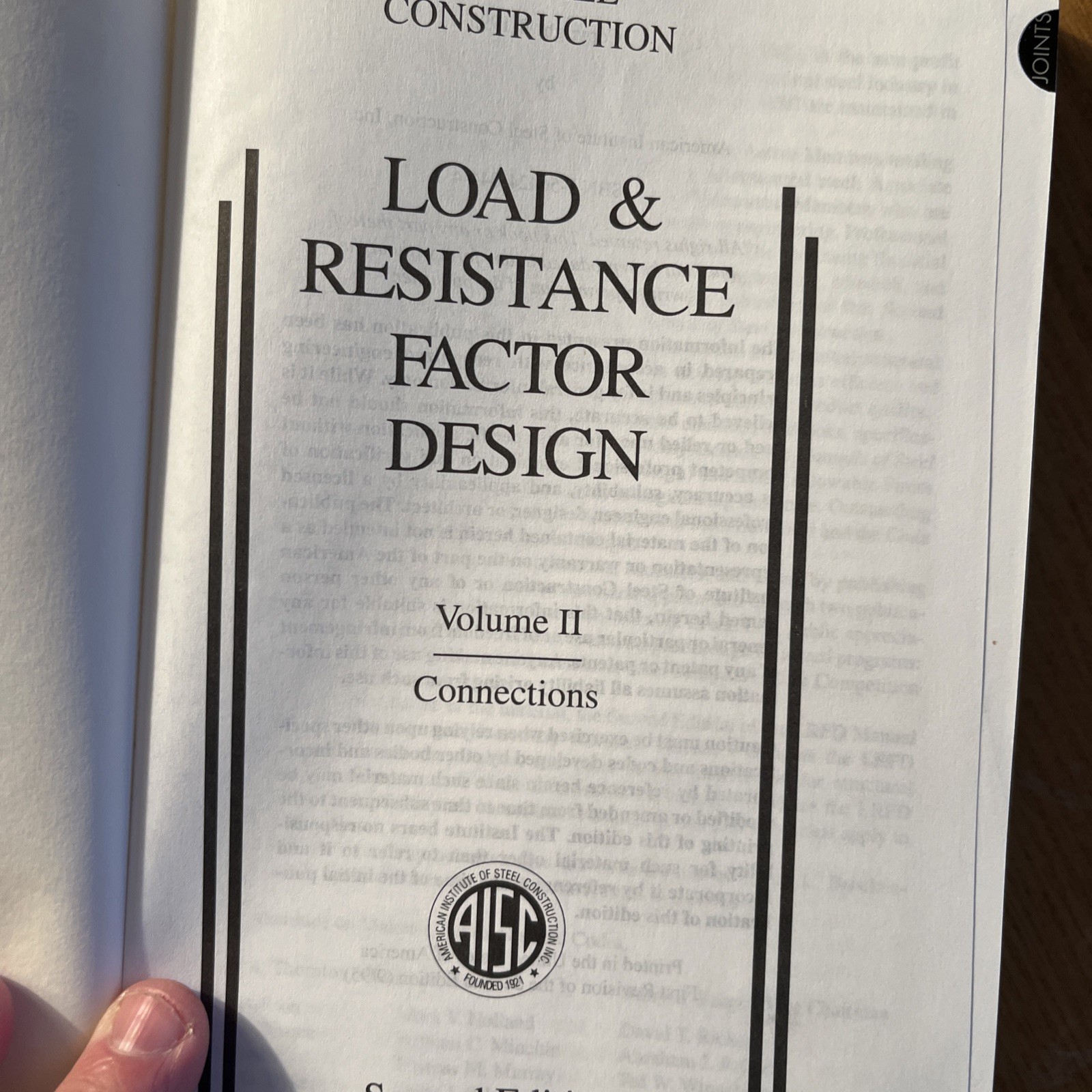 LOAD & RESISTANCE FACTOR DESIGN: CONNECTIONS Volume II ONLY