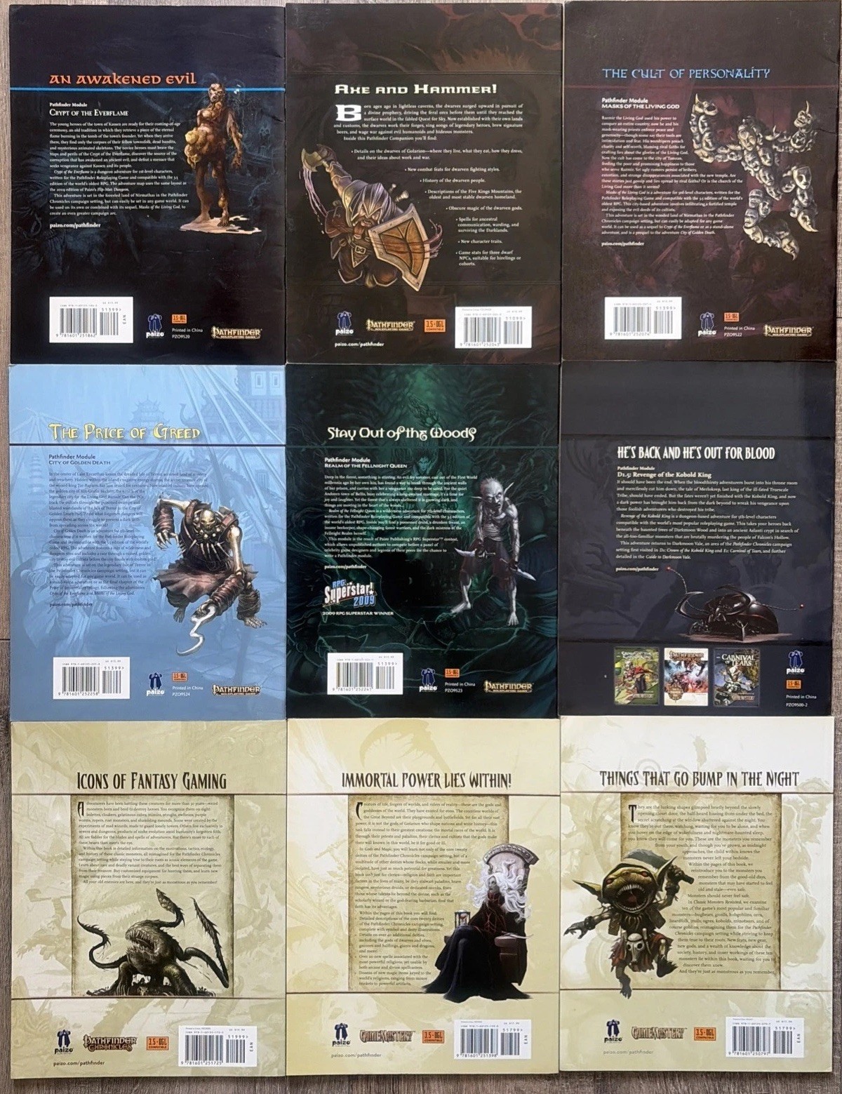 9 Pathfinder Player Module Paperback Books – Lot Of 9 – Paizo – Good Condition