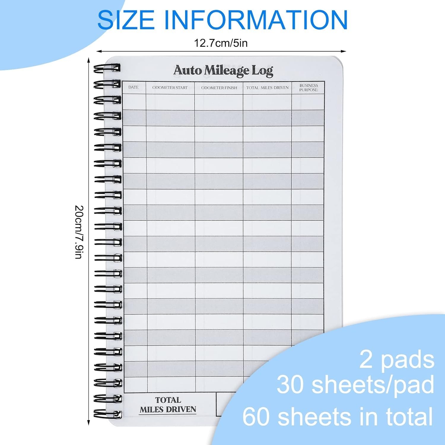 Durable Mileage & Expense Log Book Set – 2 Pieces, Classic Color, 5 x 7.87 Inch