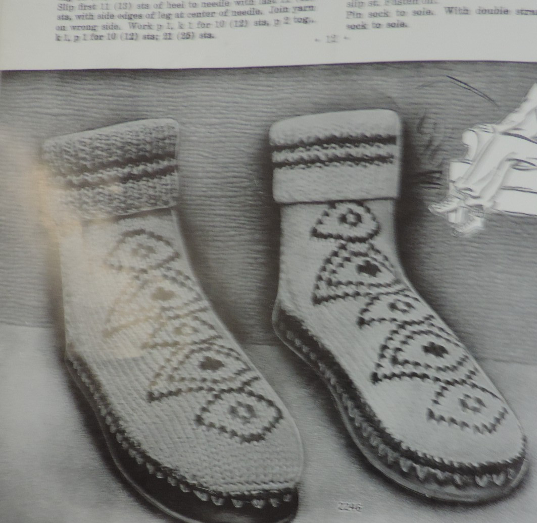 2 Knitting Socks Magazines #20/#340 Women/Men/Child Slippers/Sweater 1950s
