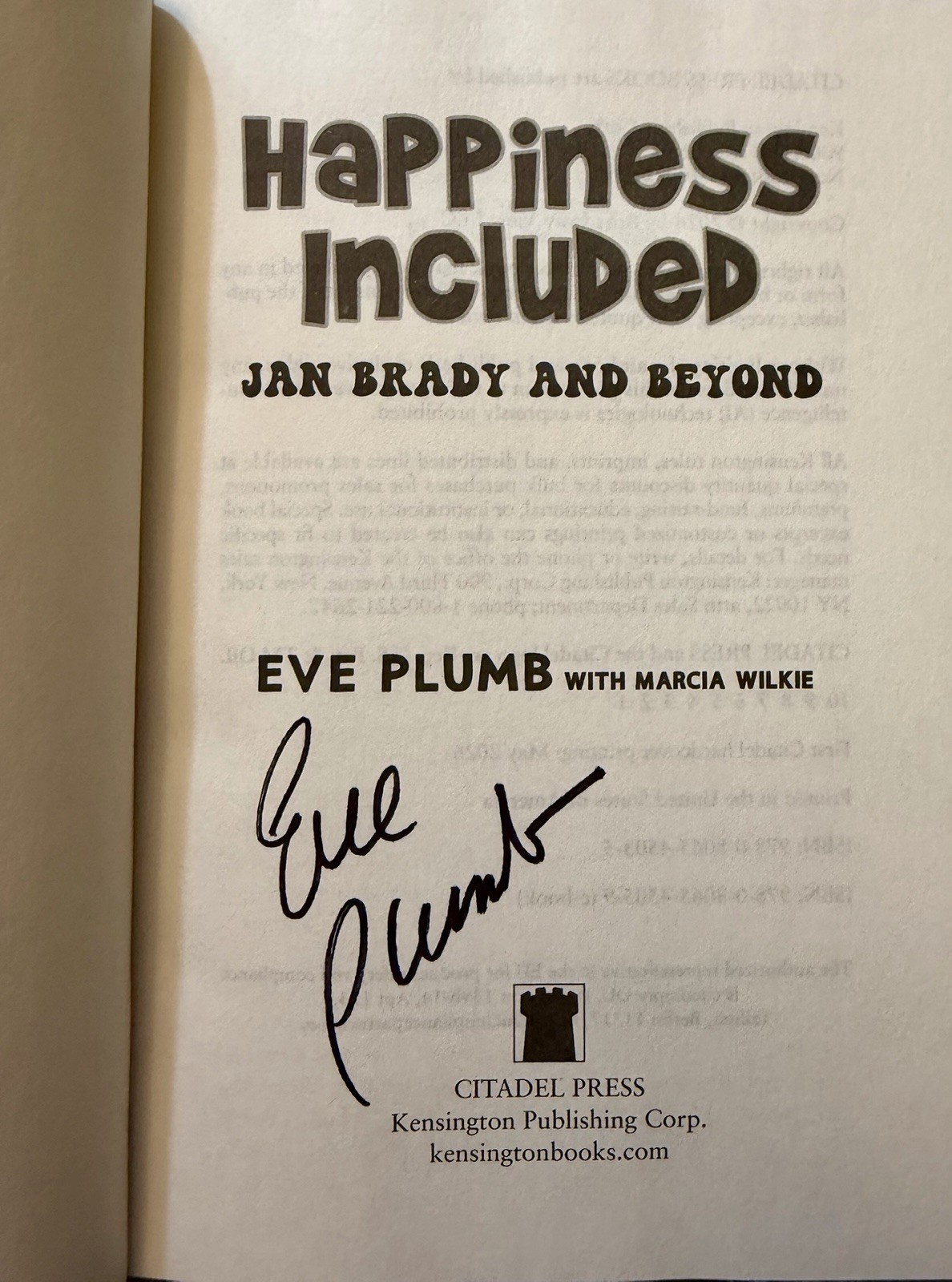 SIGNED Happiness Included Jan Brady & Beyond By Eve Plumb HC 1/1 +PIC