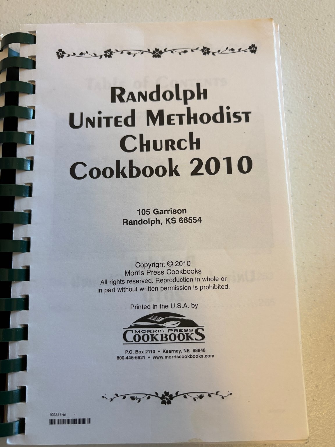 Randolph United Methodist Church Cookbook 2010 Spiral Bound Recipes Morris Press