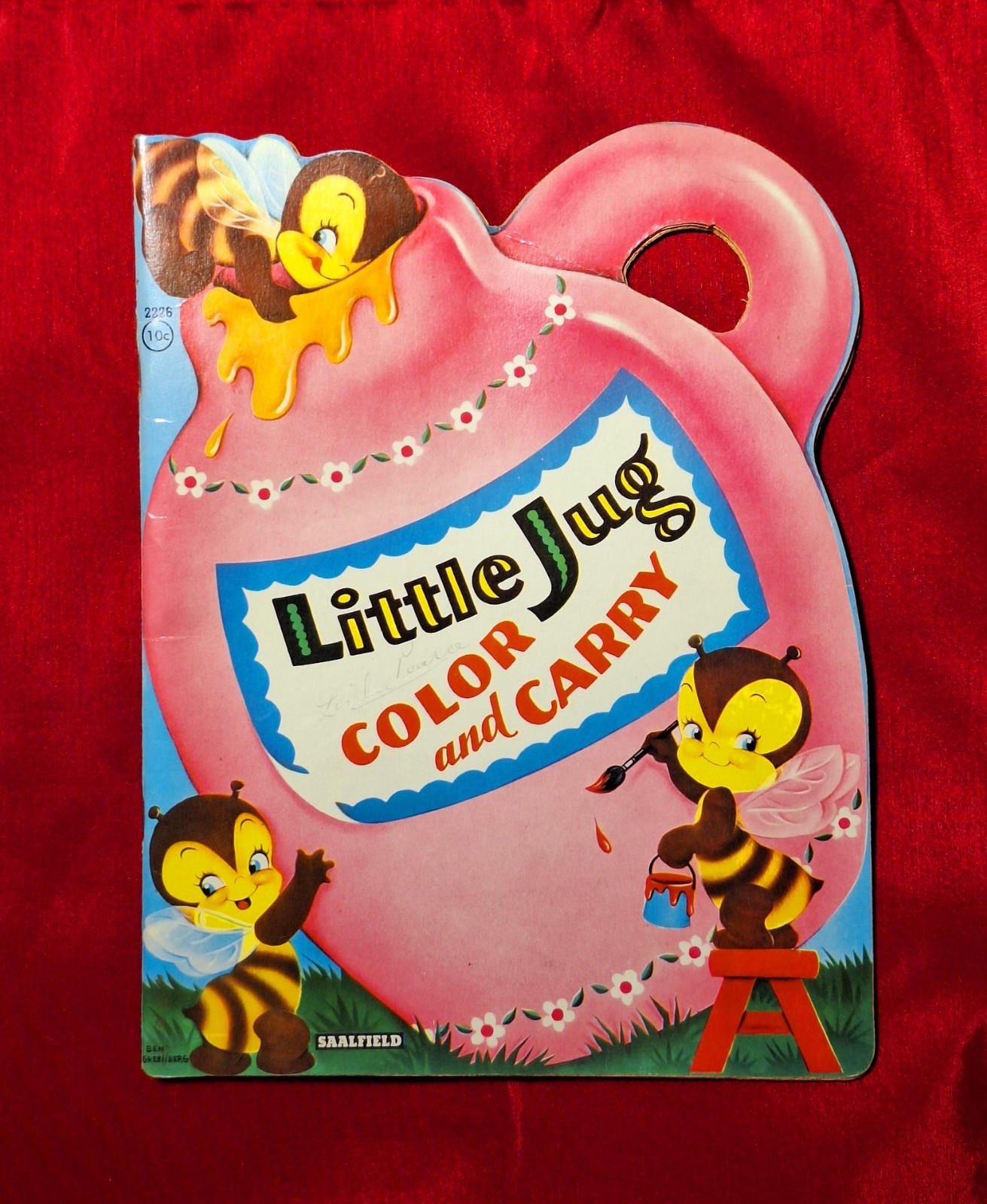 Vintage Saalfield Coloring Book LITTLE JUG COLOR & CARRY 28 Pages Handle, 1950s
