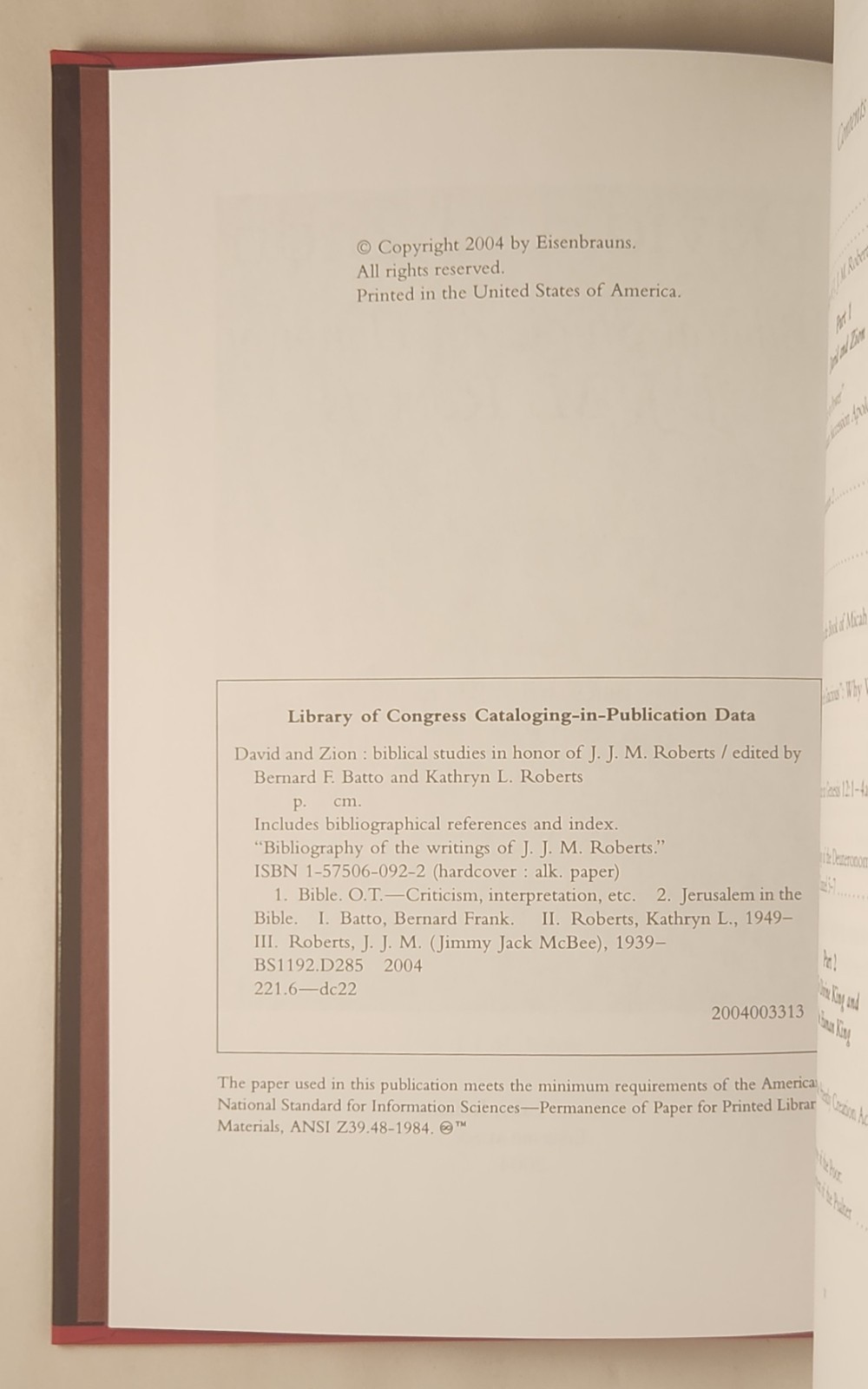 David and Zion Biblical Studies in Honor of J.J.M. Roberts
