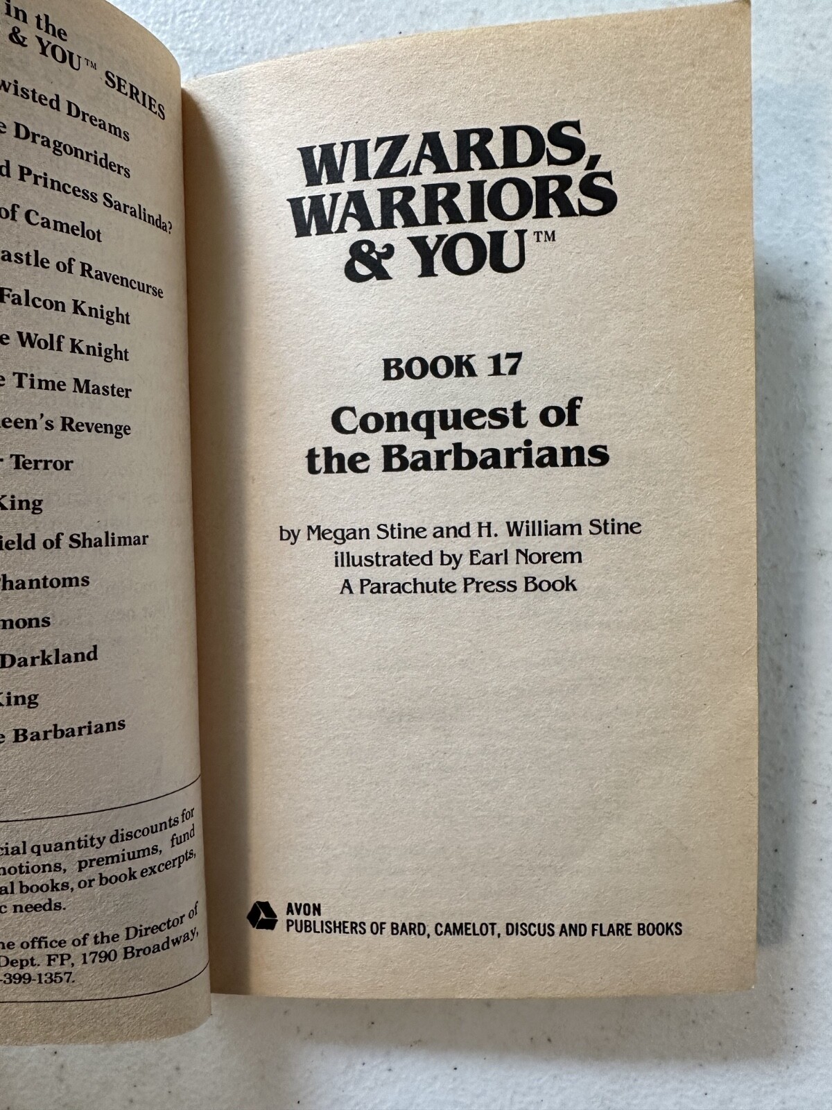 Wizards Warriors & You 1st ed PB 1986 Avon 17 choose adventure Barbarians Stine