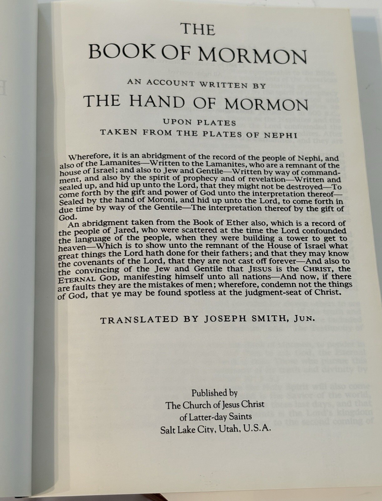 THE BOOK OF MORMON Another Testament of Jesus Christ 2000 Book