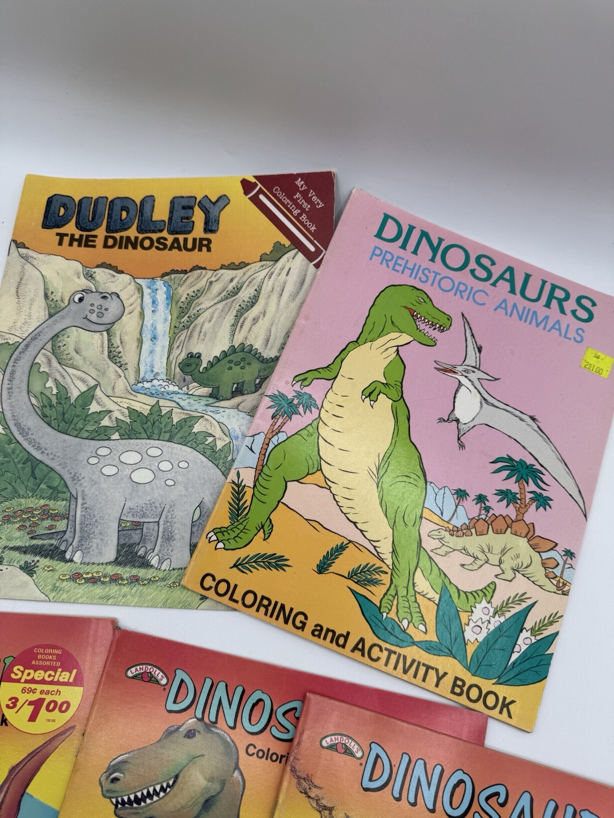 Vintage Lot of 5 DINOSAUR Coloring Books Most Unused But One Has Marks