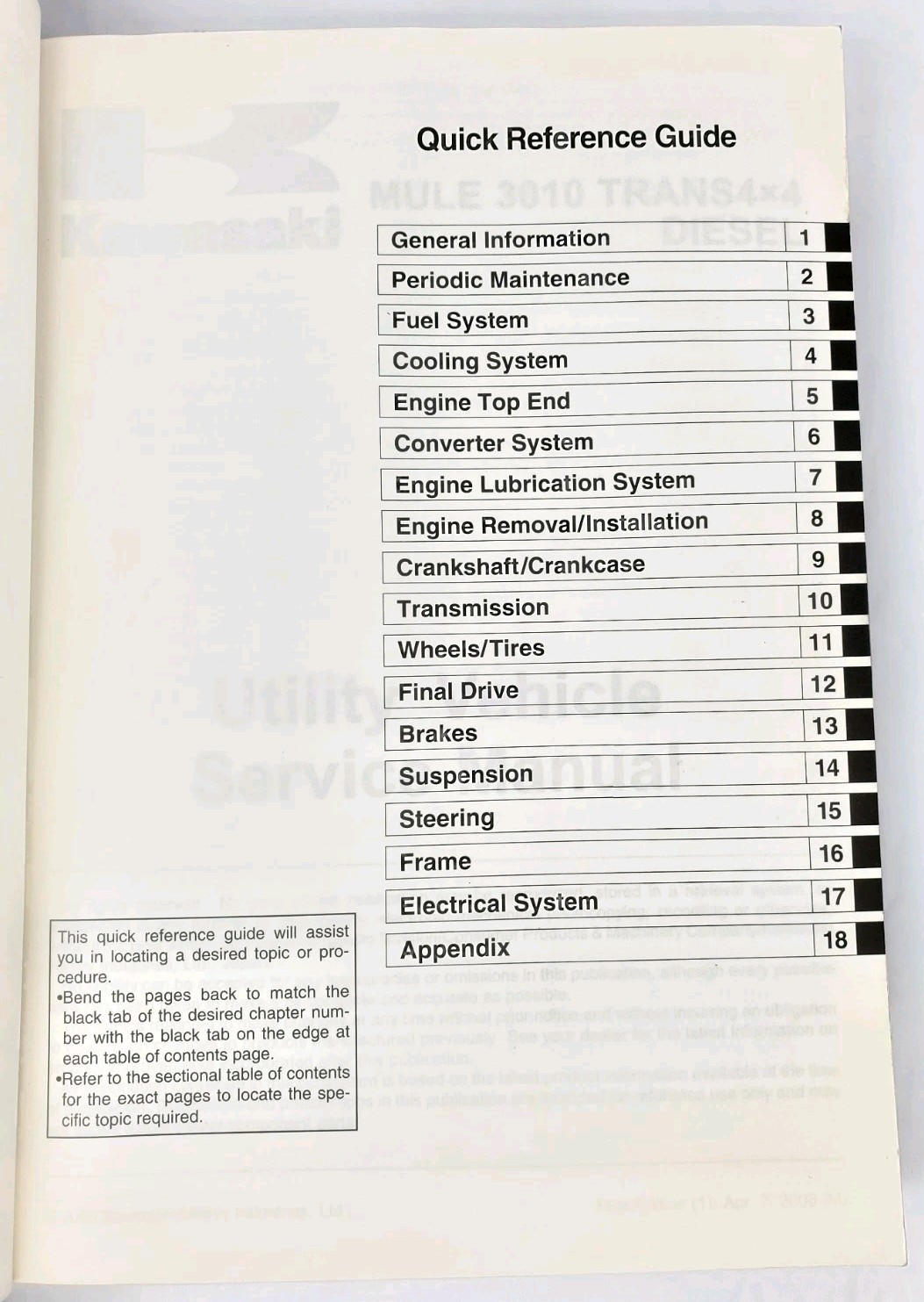 07 Kawasaki Mule 3010 Diesel 4×4 Factory Service Manual 99924-1368-01 KAF950C7F