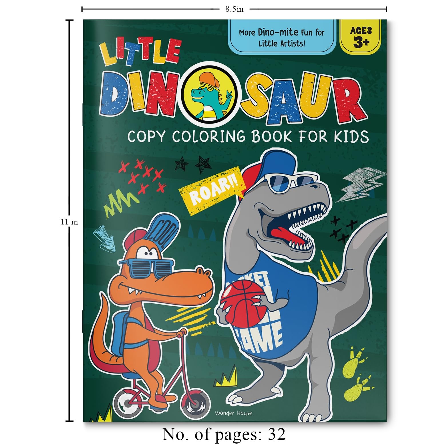 Little Dinosaur Copy Coloring Book For Kids Teal/Turquoise green