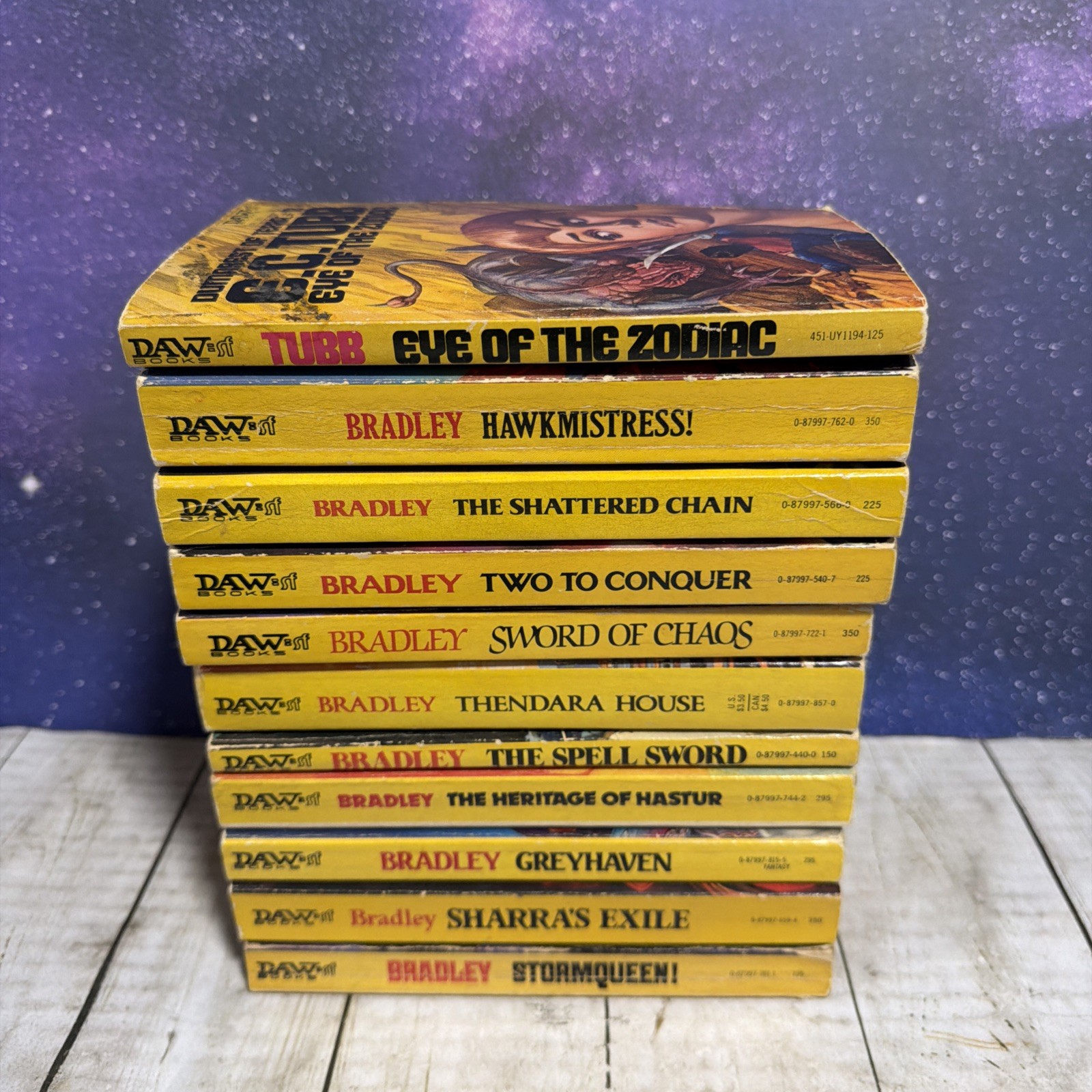 Vintage Lot Of 11 Daw Sci Fi Yellow Books Bradley & Tubb