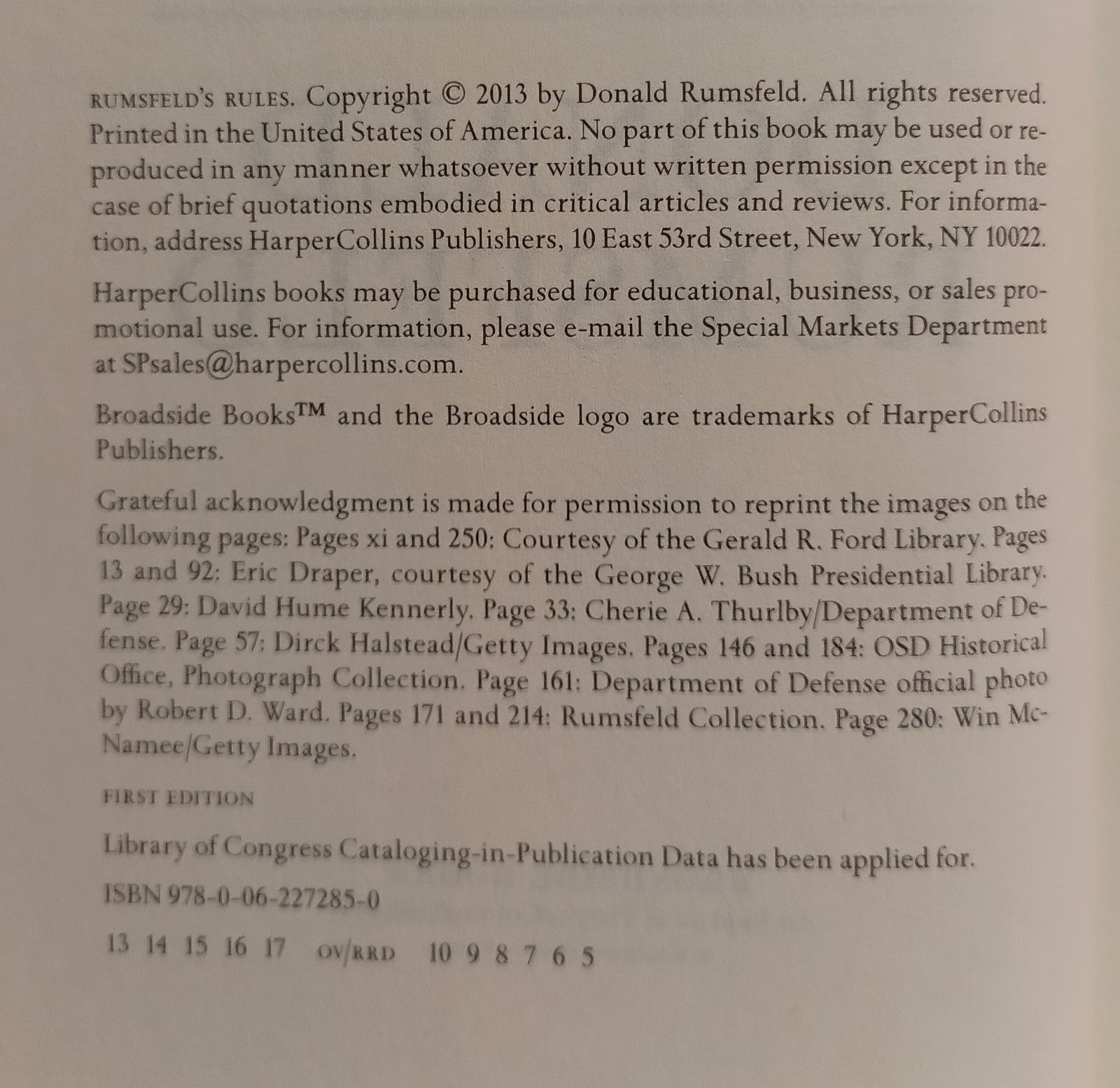 DONALD RUMSFELD (1932-2021) “RUMSFELD’S RULES” 1ST EDITION HARDCOVER (SIGNED)