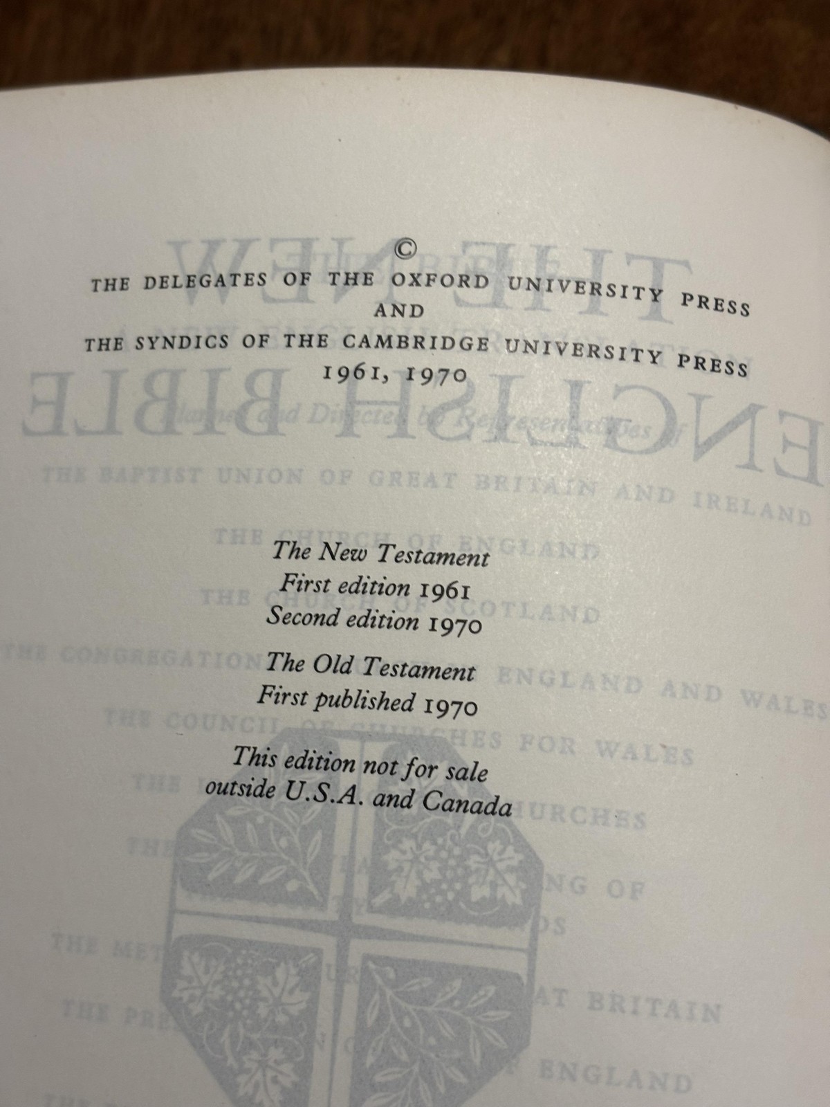 The New English Bible Cambridge 1971 Black Water Buffalo Calfskin Leather