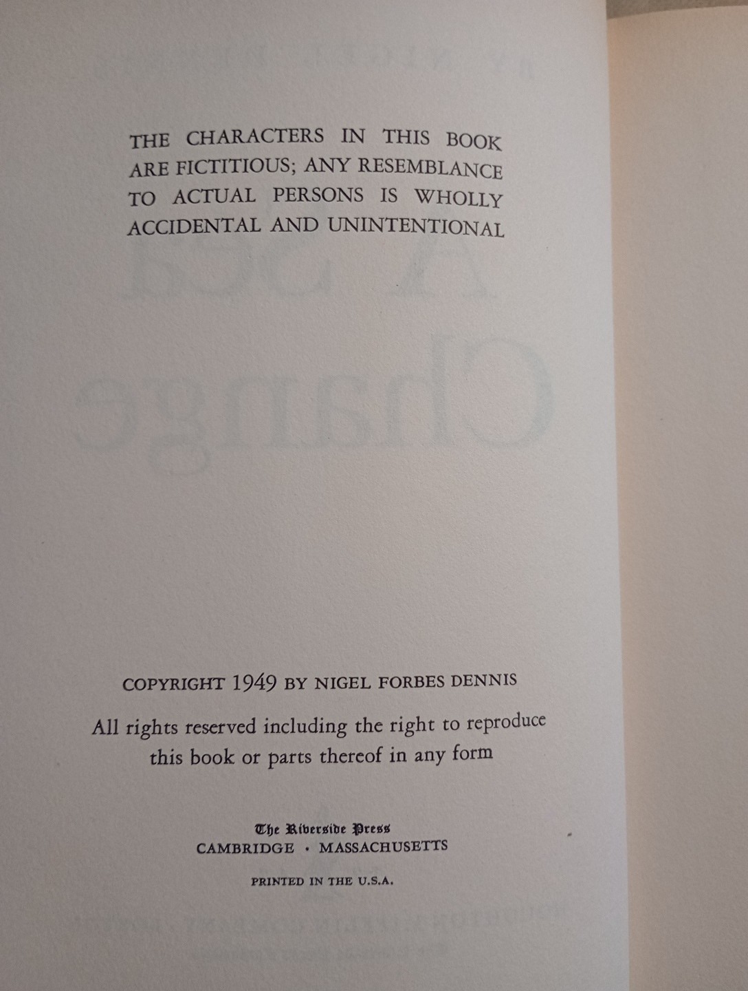 A Sea Change by Nigel Dennis (1949 Hardcover) Houghton Mifflin VINTAGE