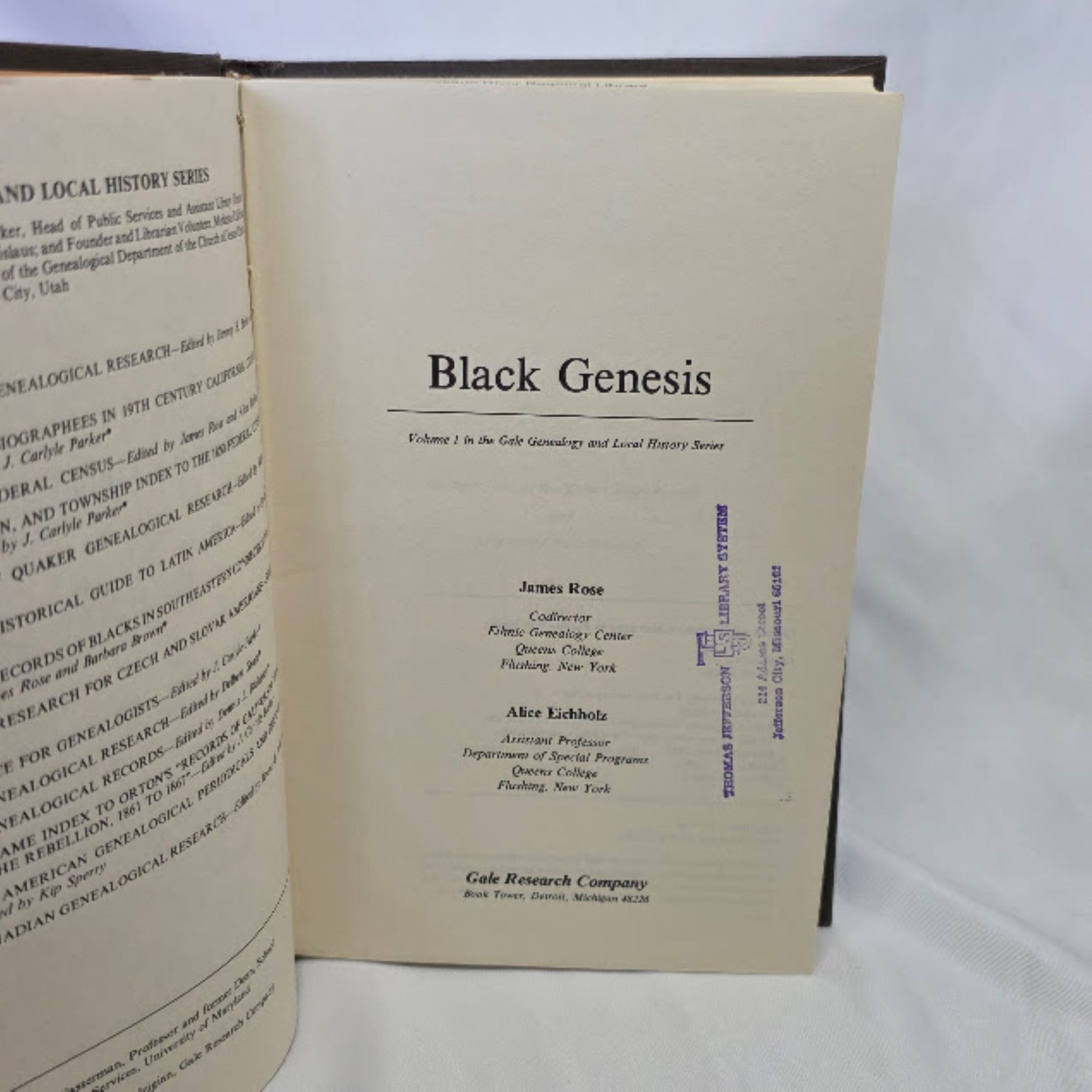 Black Genesis: Volume 1 in the Gale Genealogy and Local History Series 1978