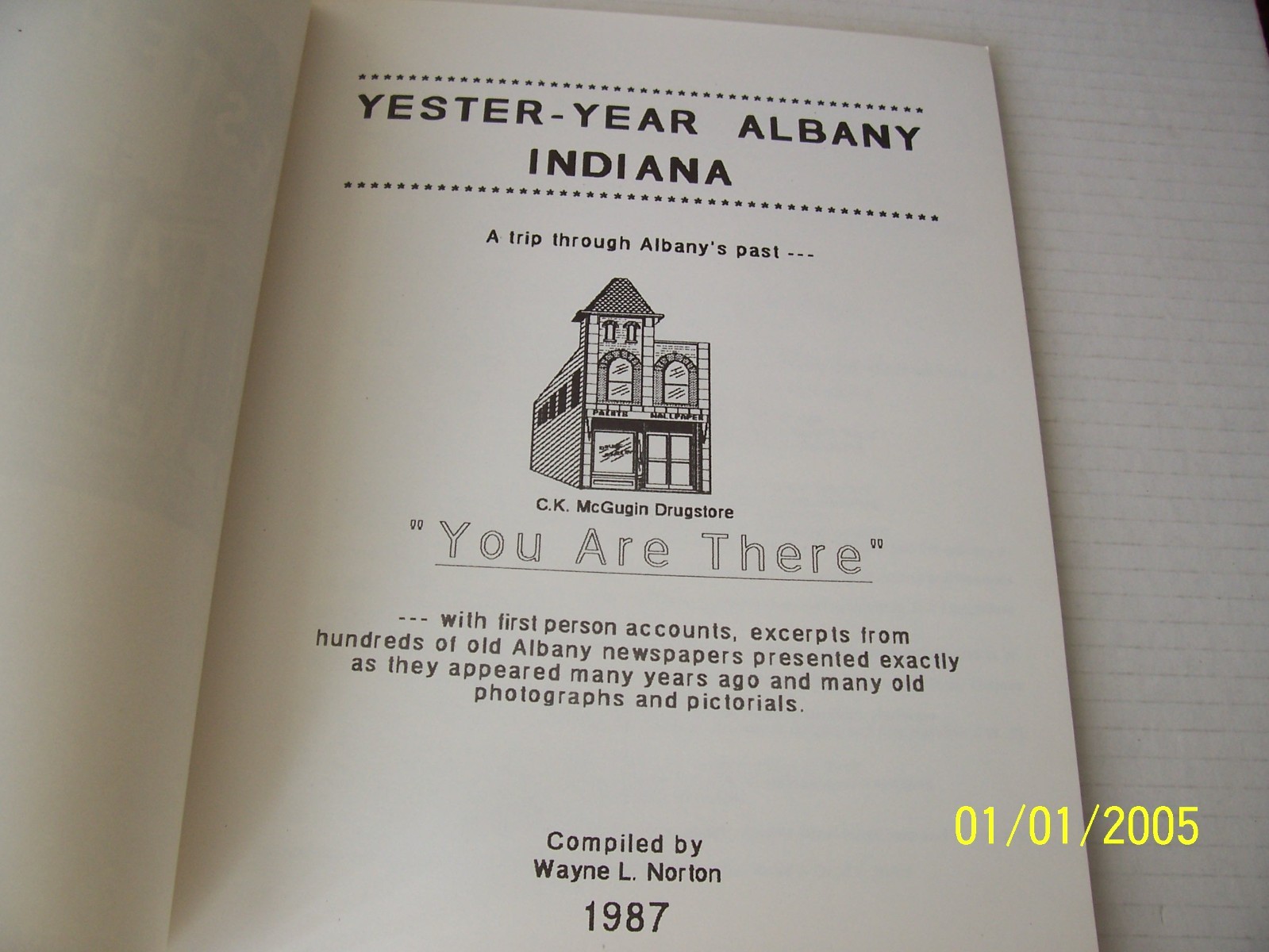 “Yester-Year Albany” Book – INDIANA RARE – 8 1/2″ x 11″ w/92 Pages