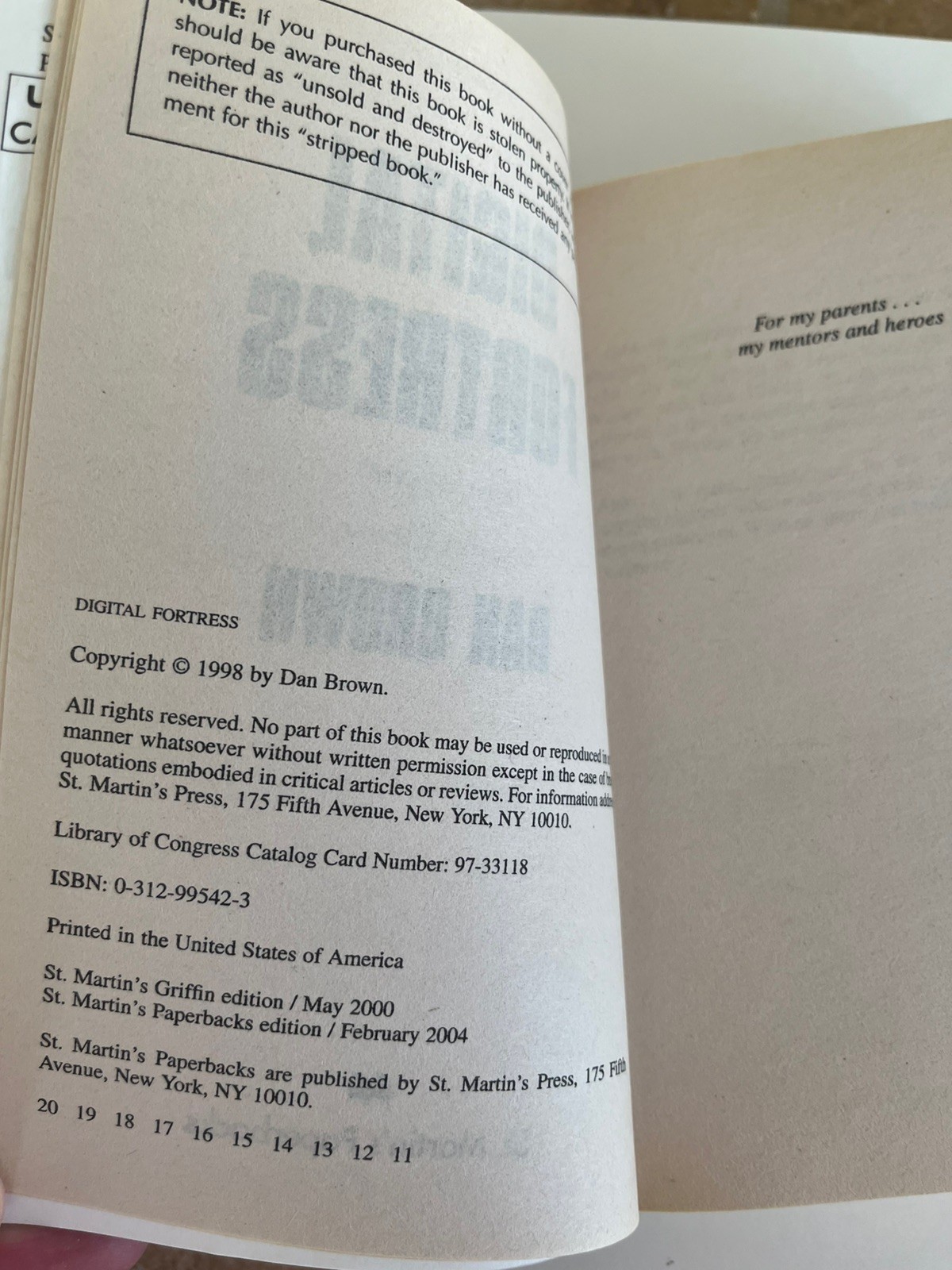 Dan Brown Digital Fortress 1998 Softcover Like New Combine Shipping