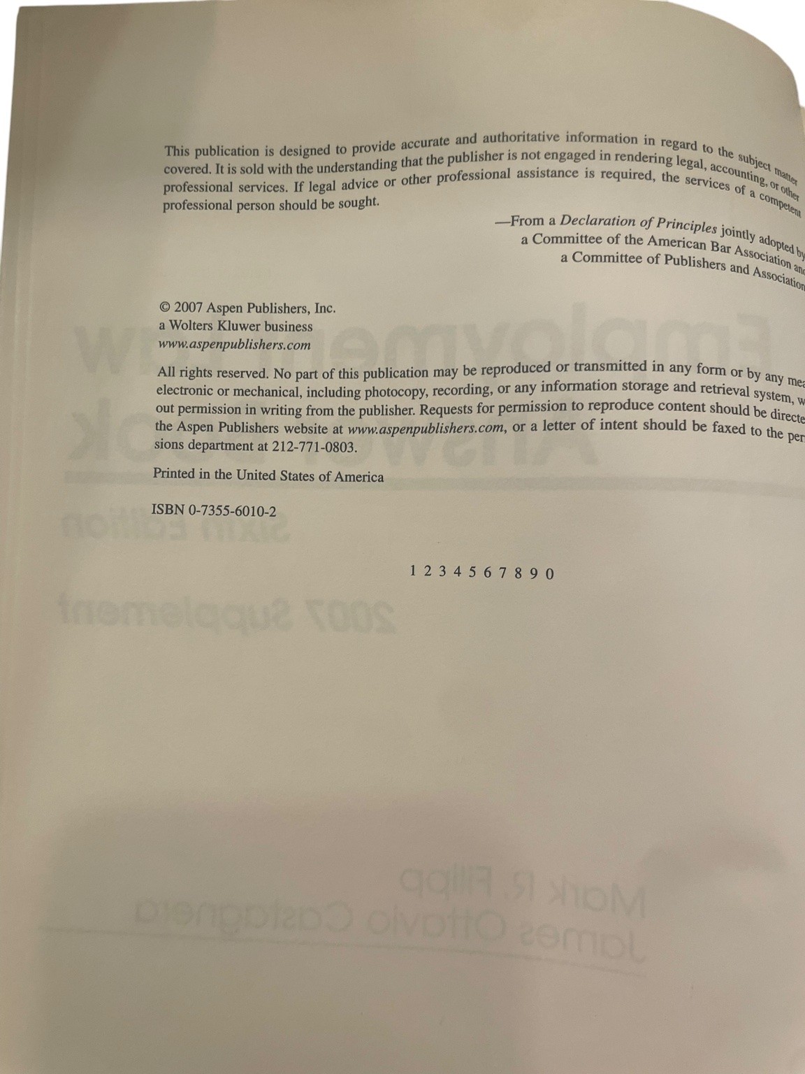 Employment Law Answer Book 2007 Supplement Filipp Castagnera Wolters Kluwer