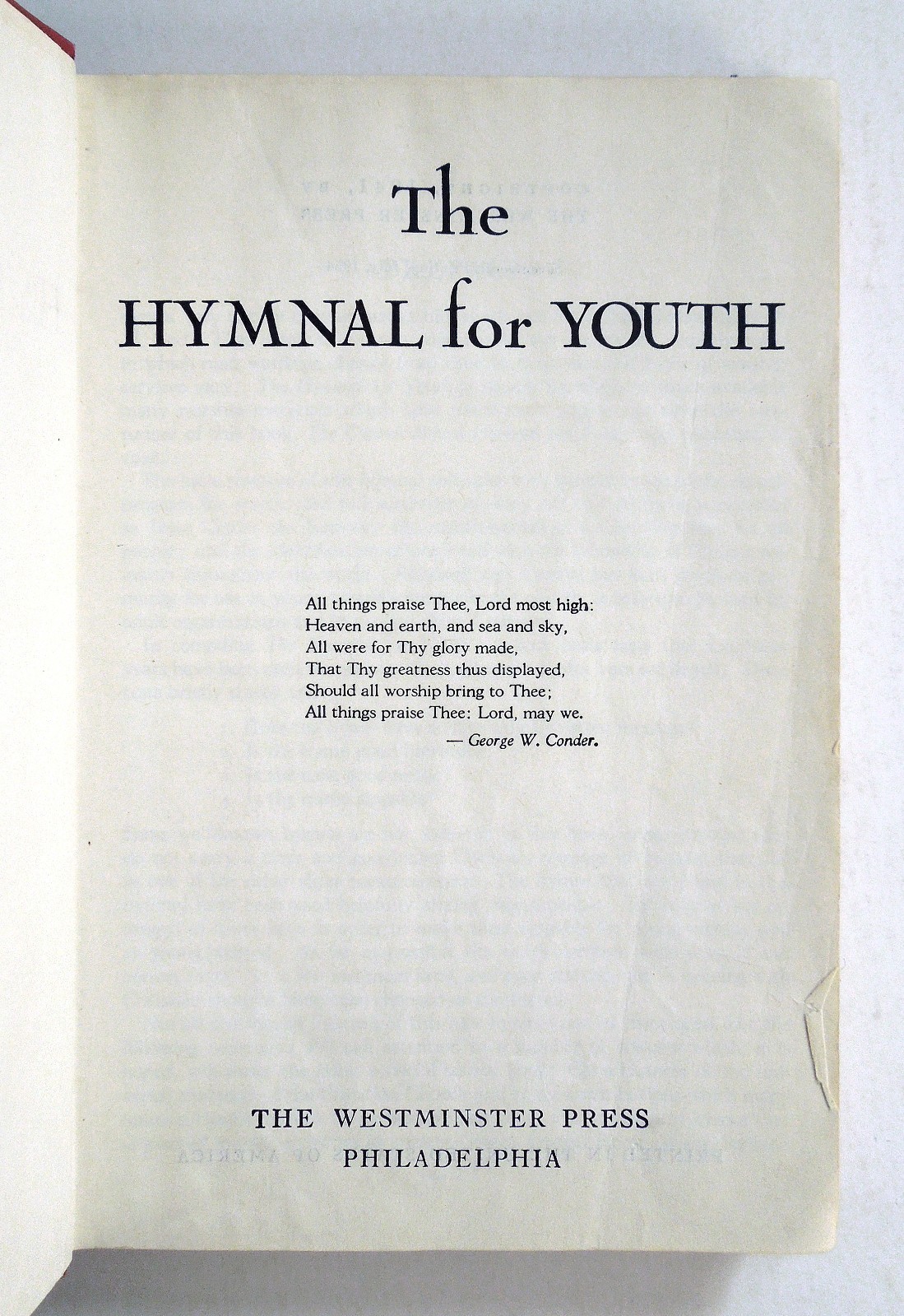 The Hymnal for Youth – 1954 hc, The Westminster Press, 17th printing