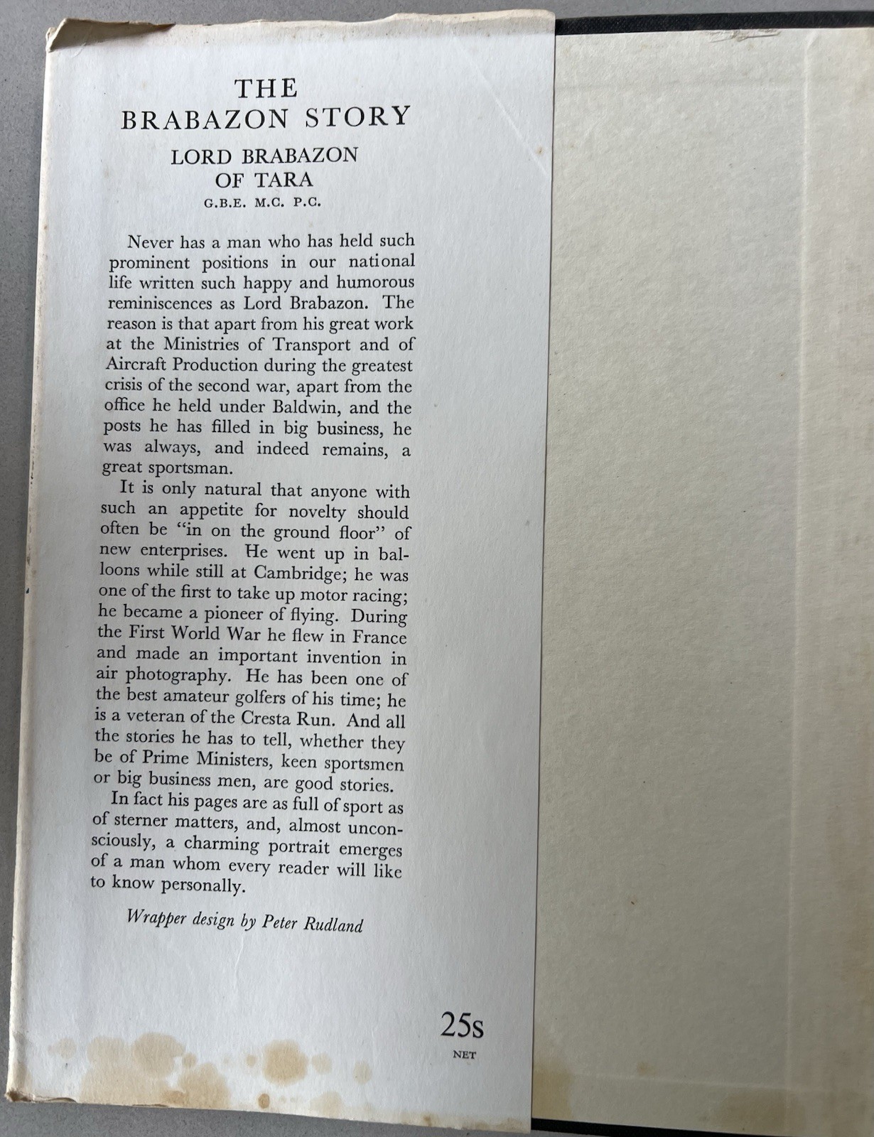 Vintage 1956 The Brabazon Story Lord Brabazon Of Tara G.B.E M.C. P.C. Book