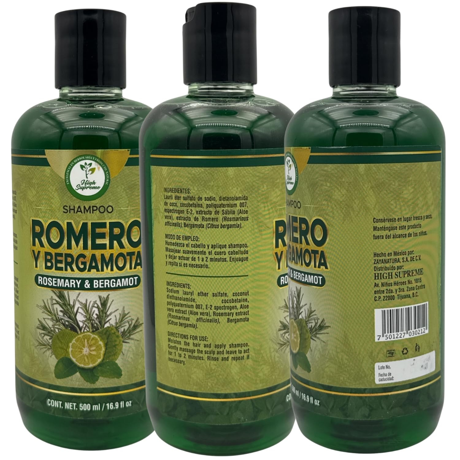 Romero, Sábila & Bergamota Shampoo (Rosemary, Aloe Vera & Bergamot) – 16.9 Fl Oz