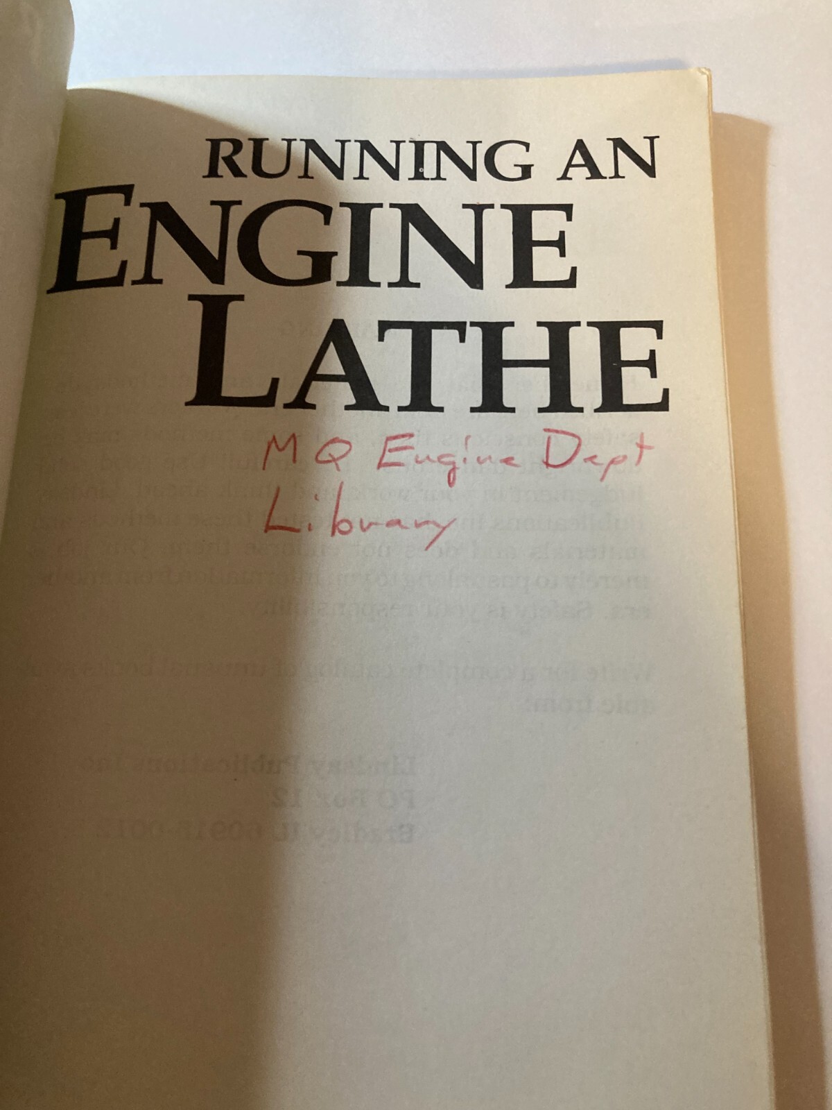 USED Running An Engine Lathe Fred H. Colvin Classic Book Shop Manual Learn Metal