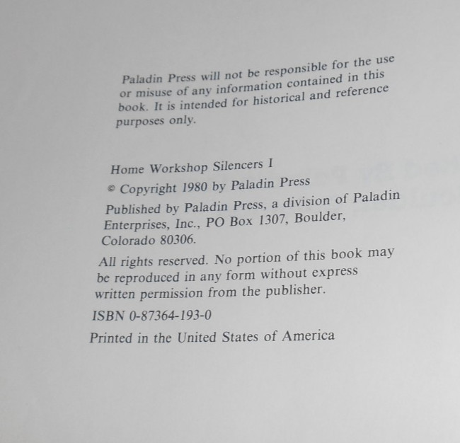 Home Workshop Silencers I 1980 Published By Paladin Press