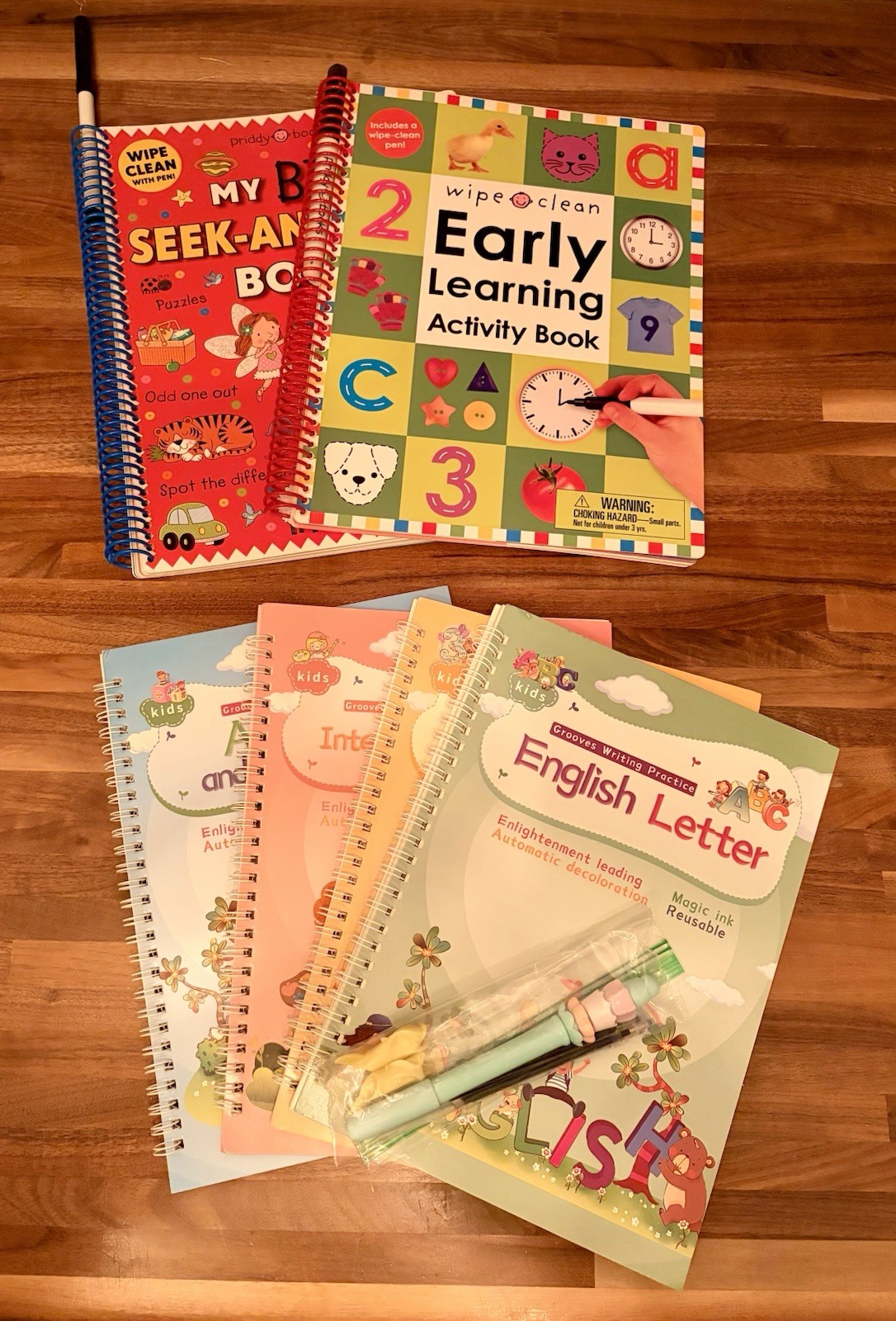 Lot 6 Kids PRIDDY Wipe-Clean &MAGIC-INK Workbooks Learn-to-Write Dry-Erase Reuse