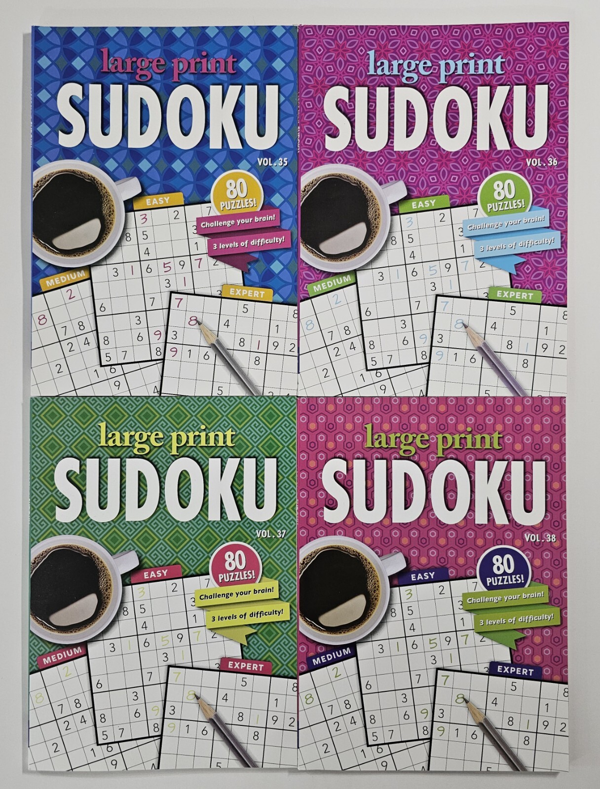 4 New Large Print Sudoku PAPP Puzzle Books Vol# 35-38 Games Entertain Hobbies