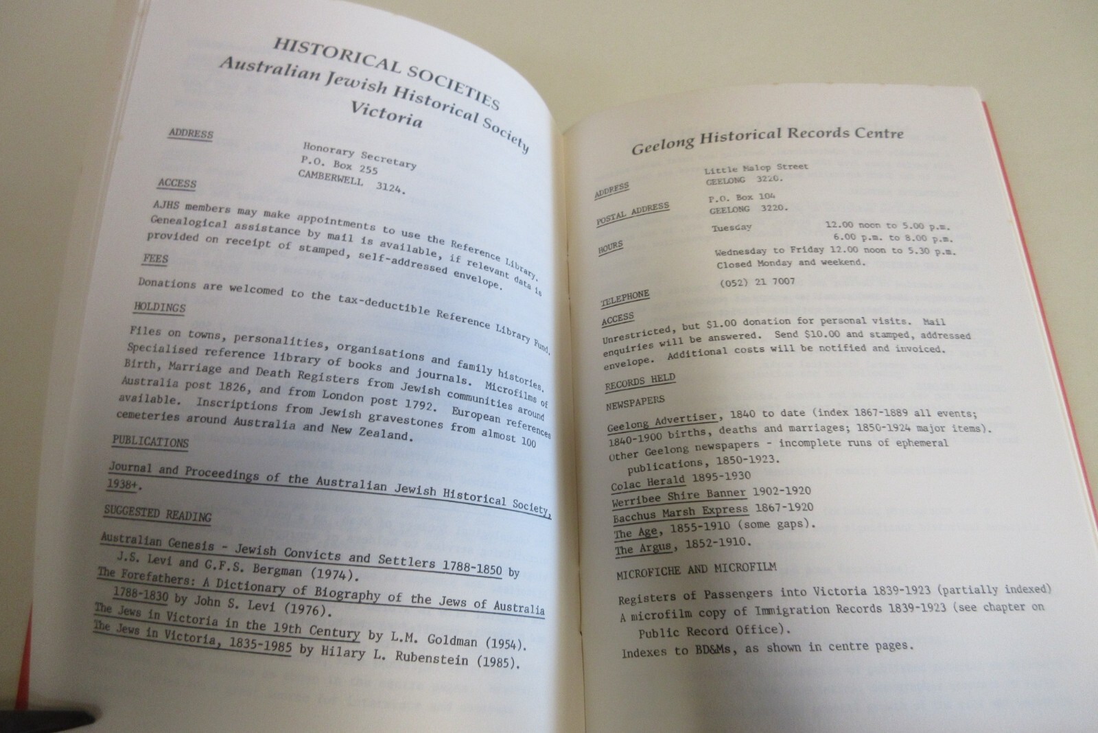 Family and Local History Sources in Victoria – Brown et al. – 106 Pages – 1990