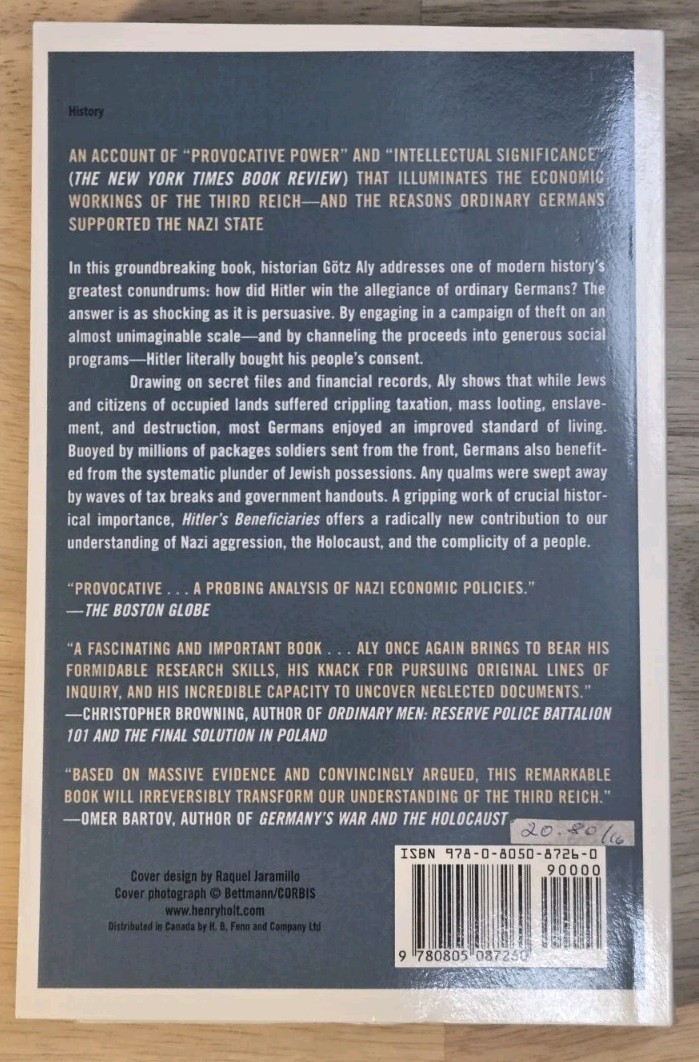 Hitler’s Beneficiaries Götz Aly (Paperback) WWII History Nazi Welfare State…
