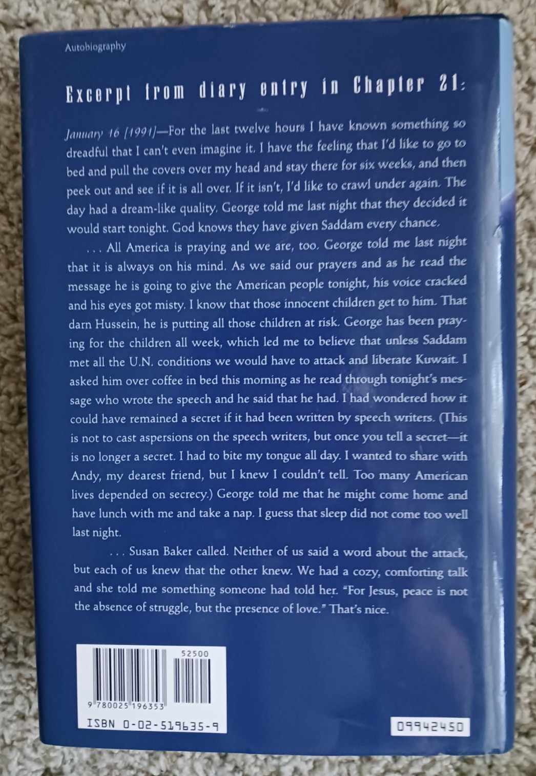 Barbara Bush A Memoir by Barbara Bush with signed label/hardback later edition