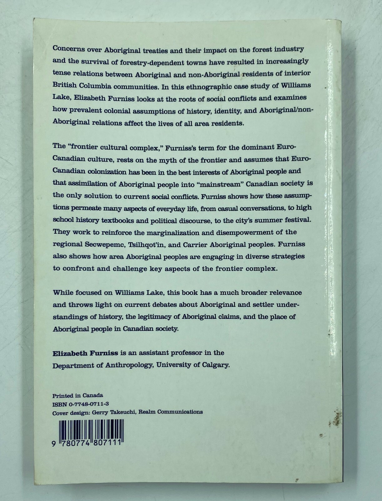 The Burden of History : Colonialism Canada Elizabeth Furniss Aboriginal Studies
