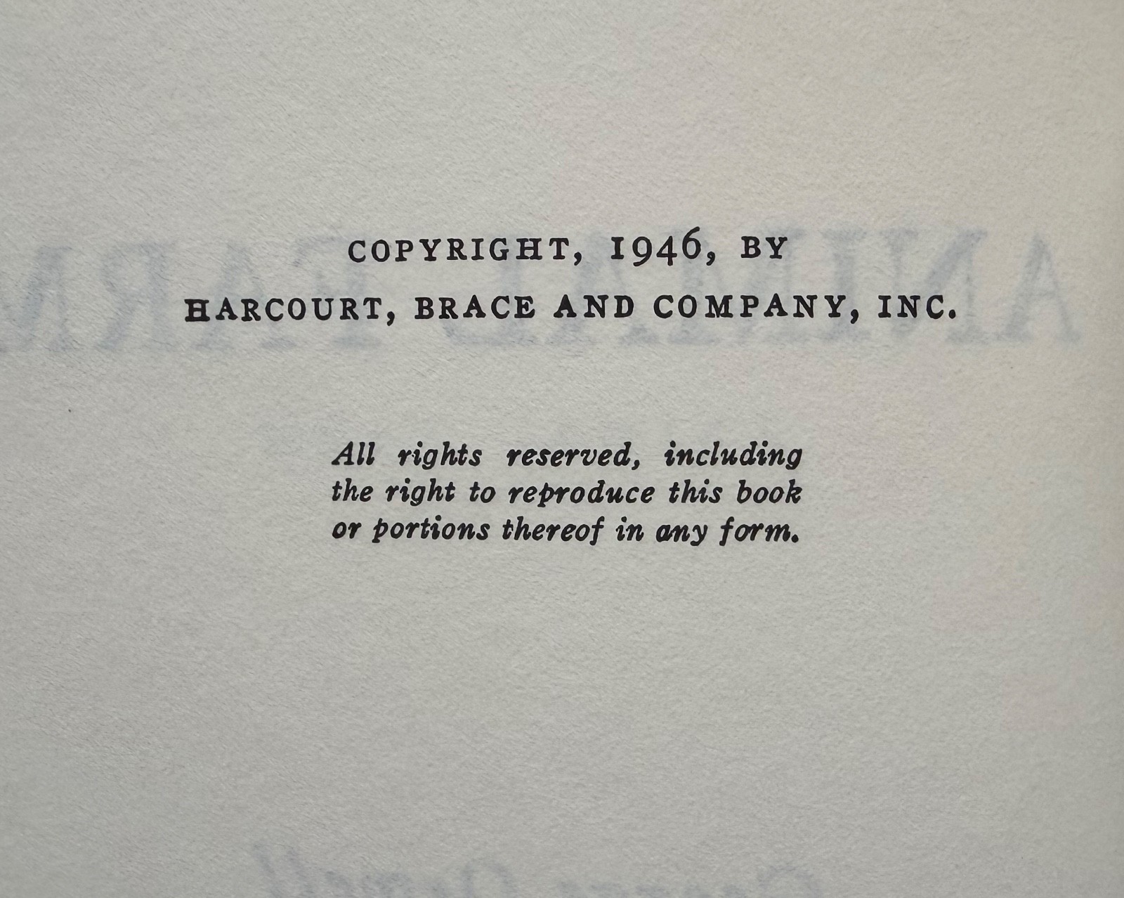 ANIMAL FARM George Orwell Book Facsimile Harcourt, Brace and Company