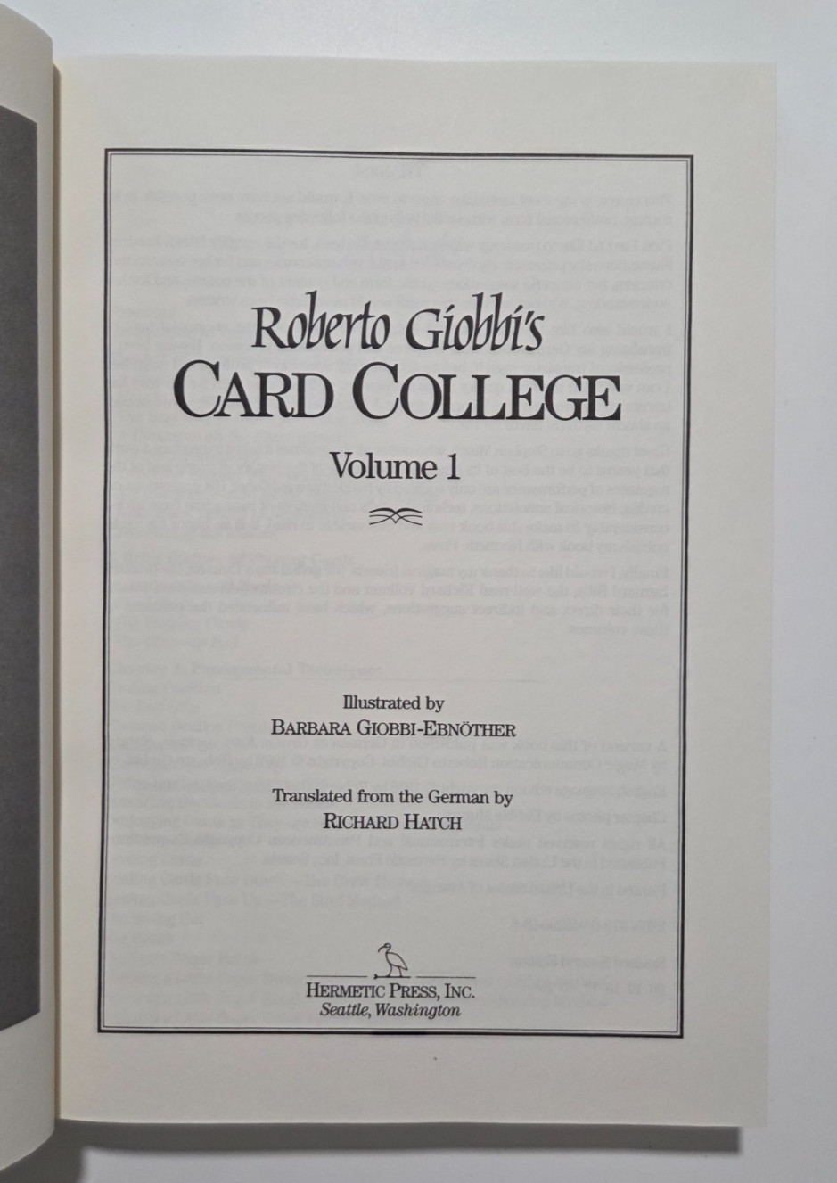 Card College Volume 1 | Roberto Giobbi | Revised 2nd Ed HC Hermetic Press