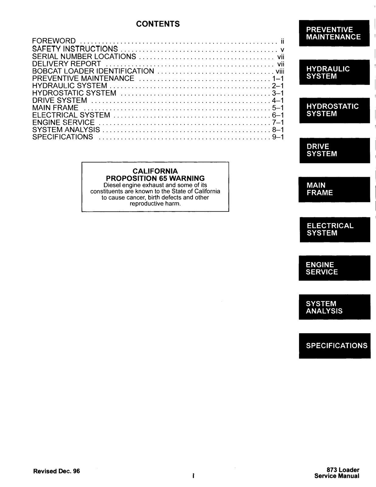 BOBCAT 873 Service Repair Manual – FIXED – COVERED – XL FOLDOUT PAGES