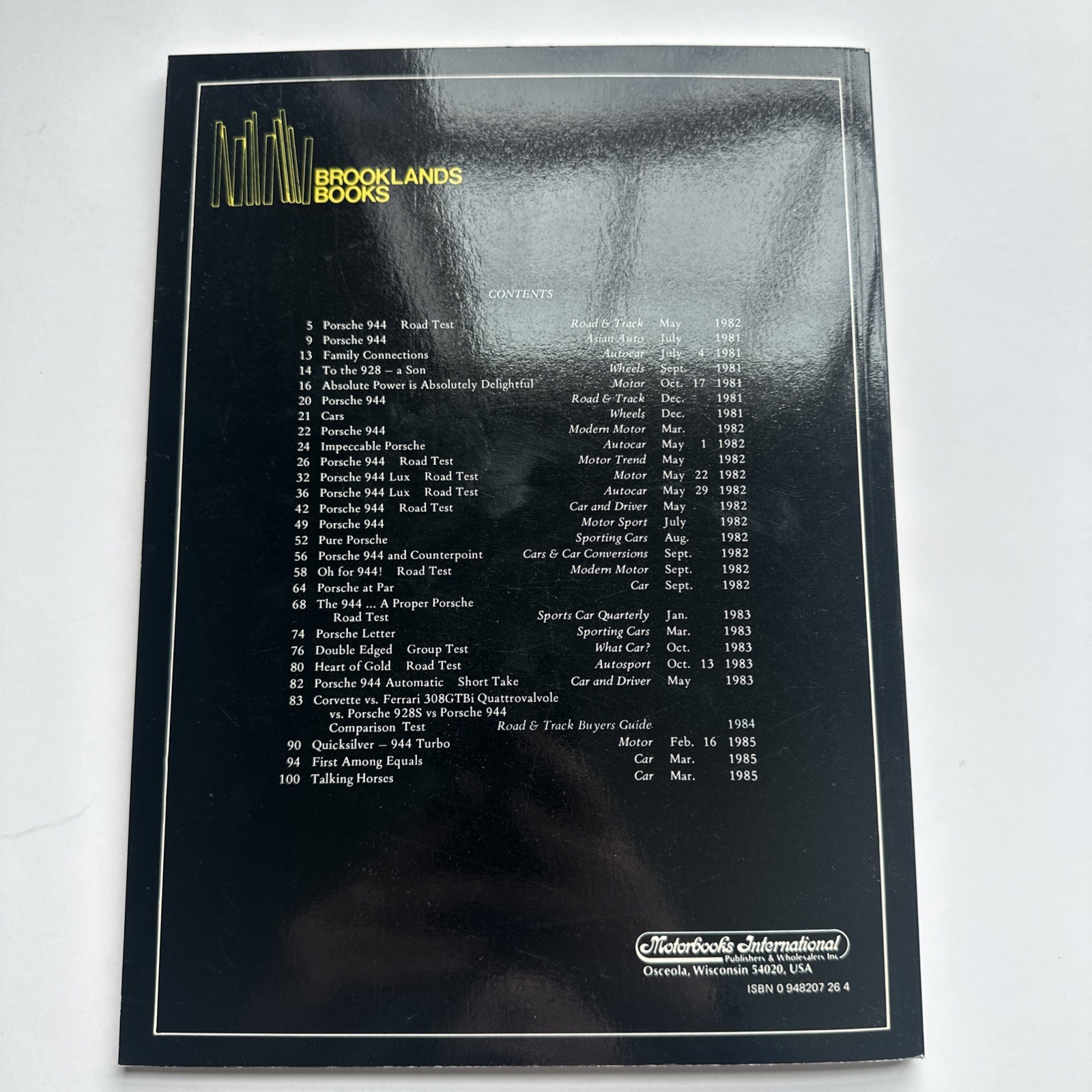 RARE Porsche 944: 1981-1985 by Brooklands Books UK. Specs, Road & Driving Tests