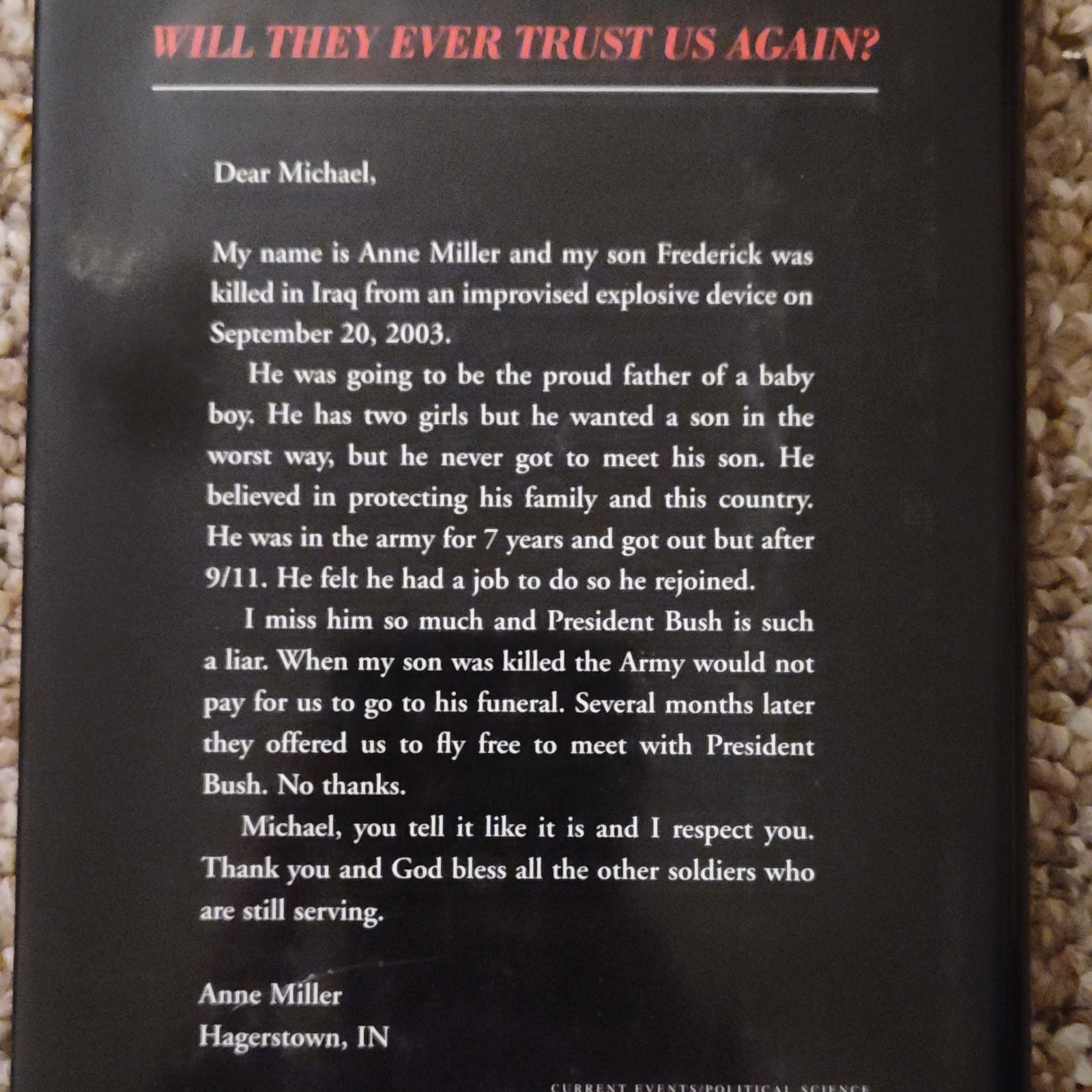 Michael Moore – Will They Ever Trust Us Again? HC/DJ 2004 Iraq War Letters