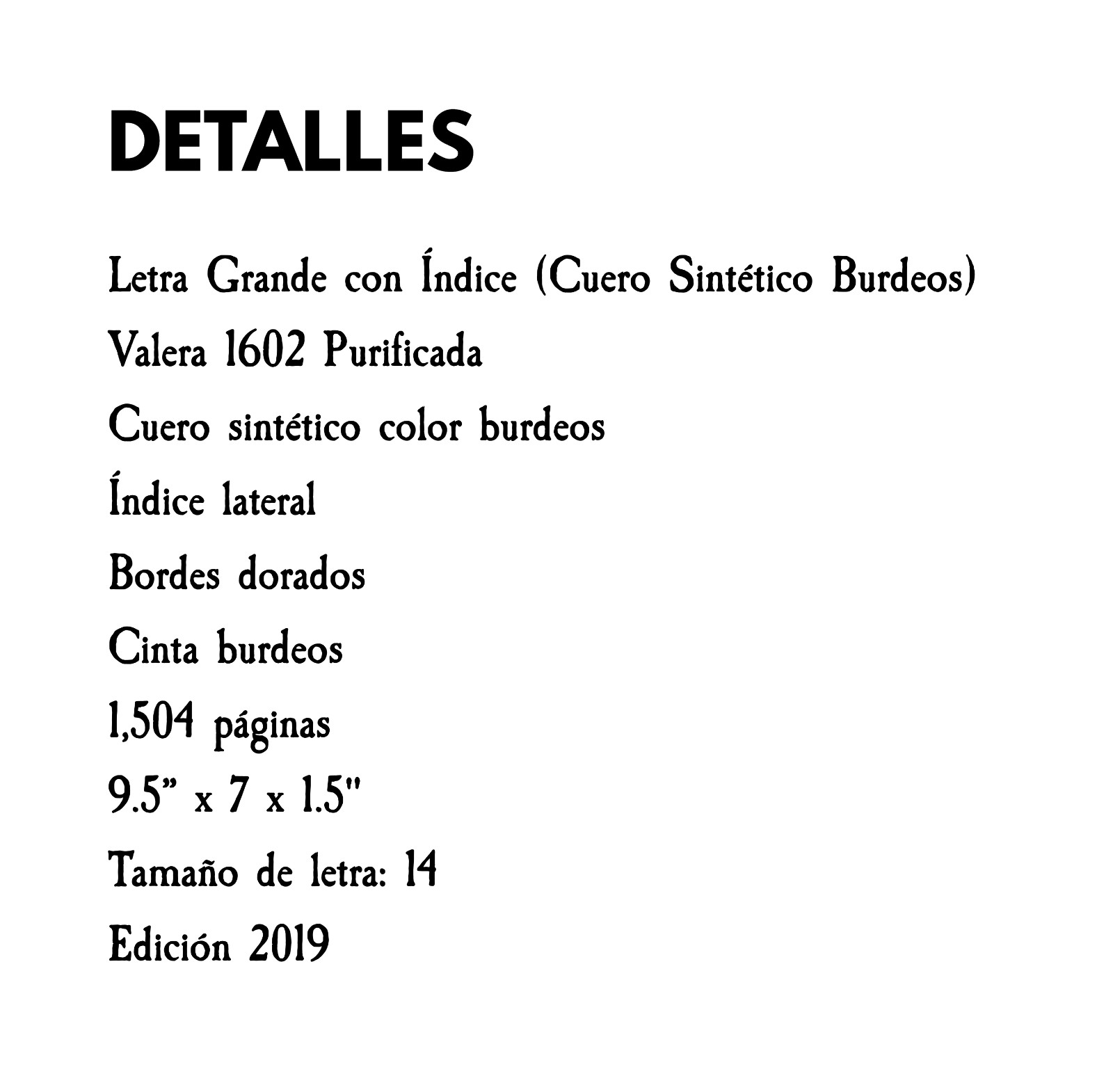Valera 1602 Purificada Santa Biblia, 14-pt font (9.5 x 7 x 1.5) – Burgundy
