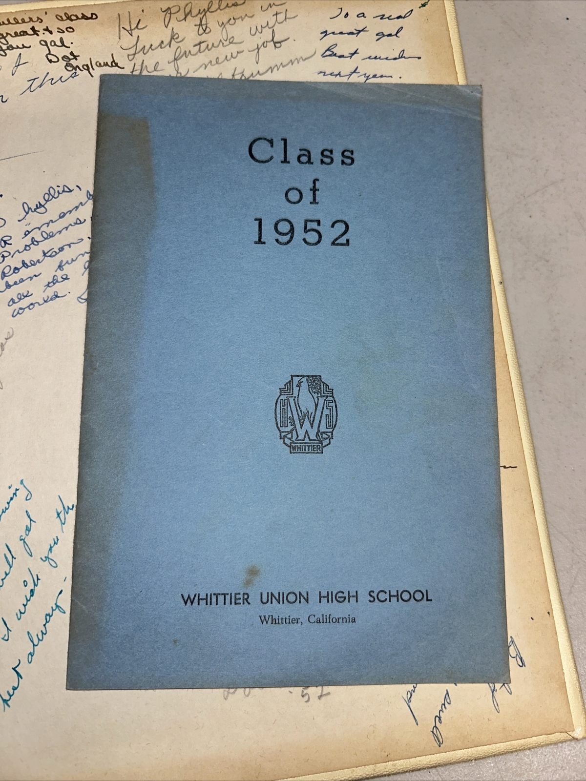 1952 Vintage Yearbook Cardinal Whittier Ca with ephemera