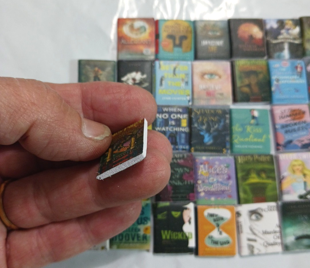 Doll house books 1:12 scale mini books 40 Cute tiny miniature book 3/4″ x 5/8″