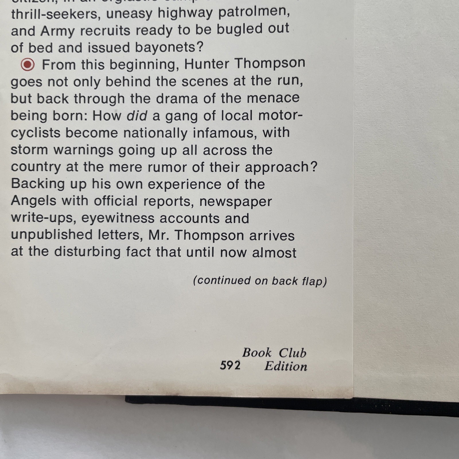1967 HELL’S ANGELS Hunter S. Thompson, Random House 1 St Book Club Edition Book