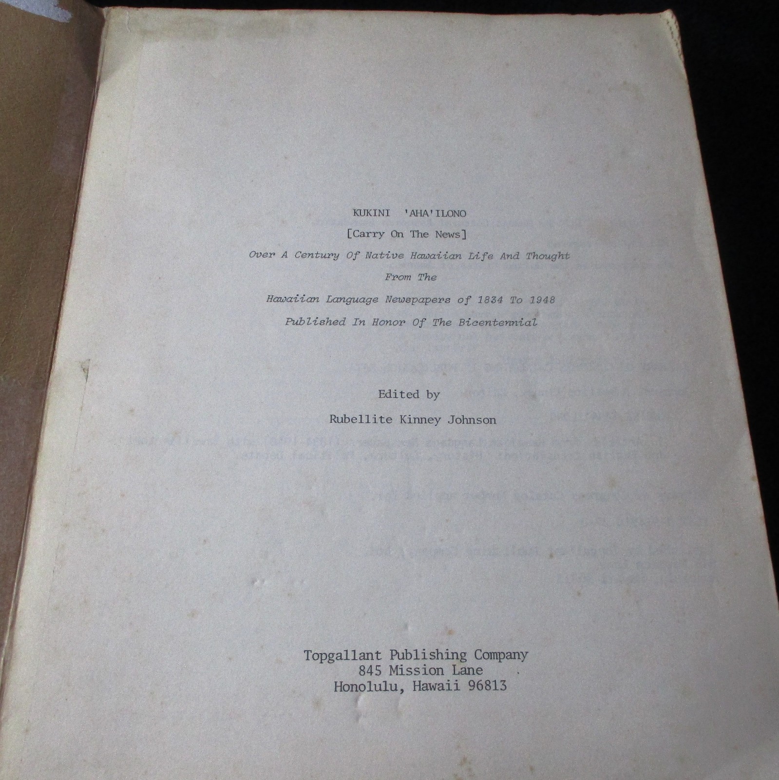 SCARCE 1976 Hawaiian Language Newspapers of 1834-1948 Rubellite Johnson Bilingua